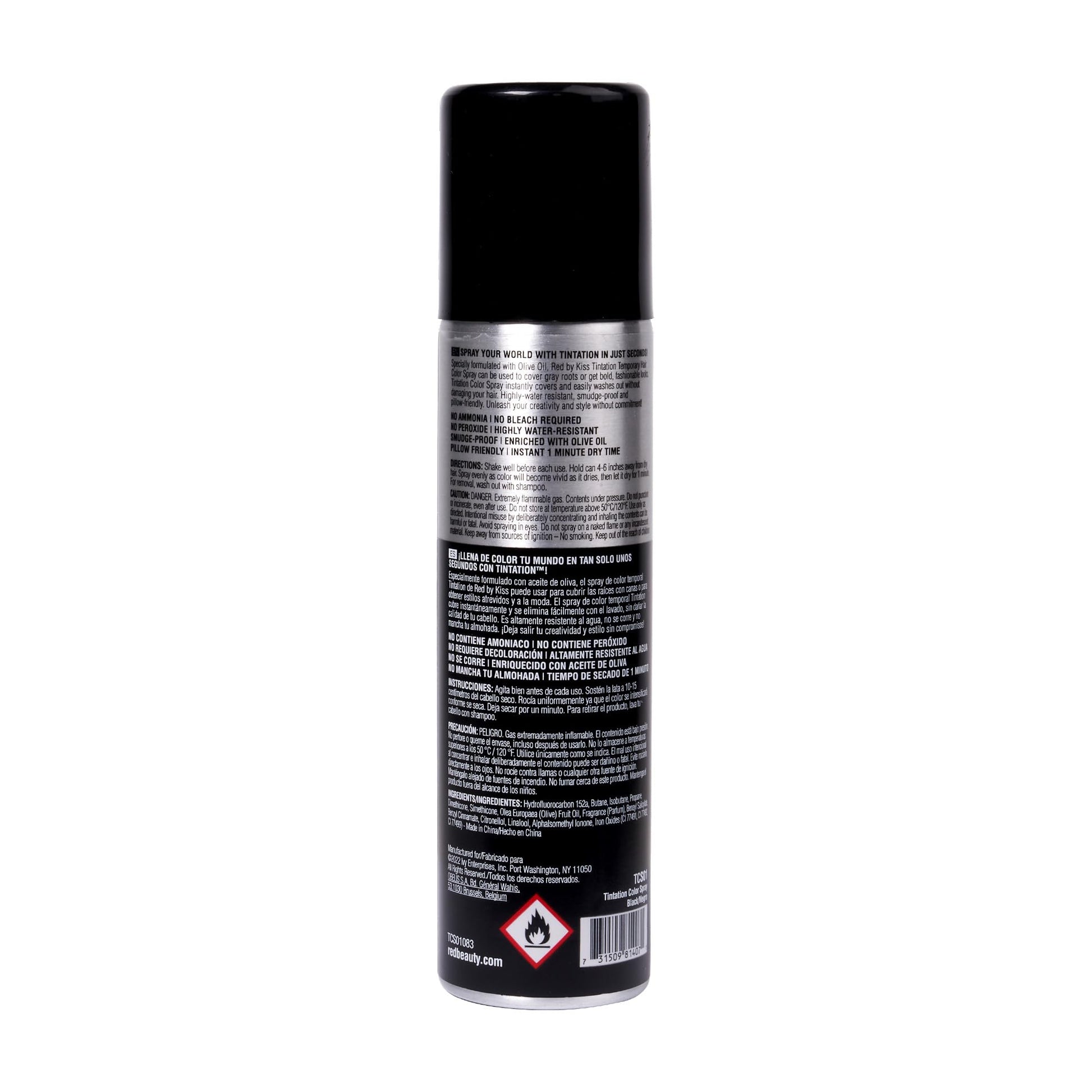 Black Red by Kiss Tintation Temporary Hair Color Spray, Instant Gray Root Touch Up Coverage, Water-Resistant & Smudge-Proof, Easy Wash Out, Barber & Hairline Touch-Up, Quick-Dry (Black, 2.82 oz)