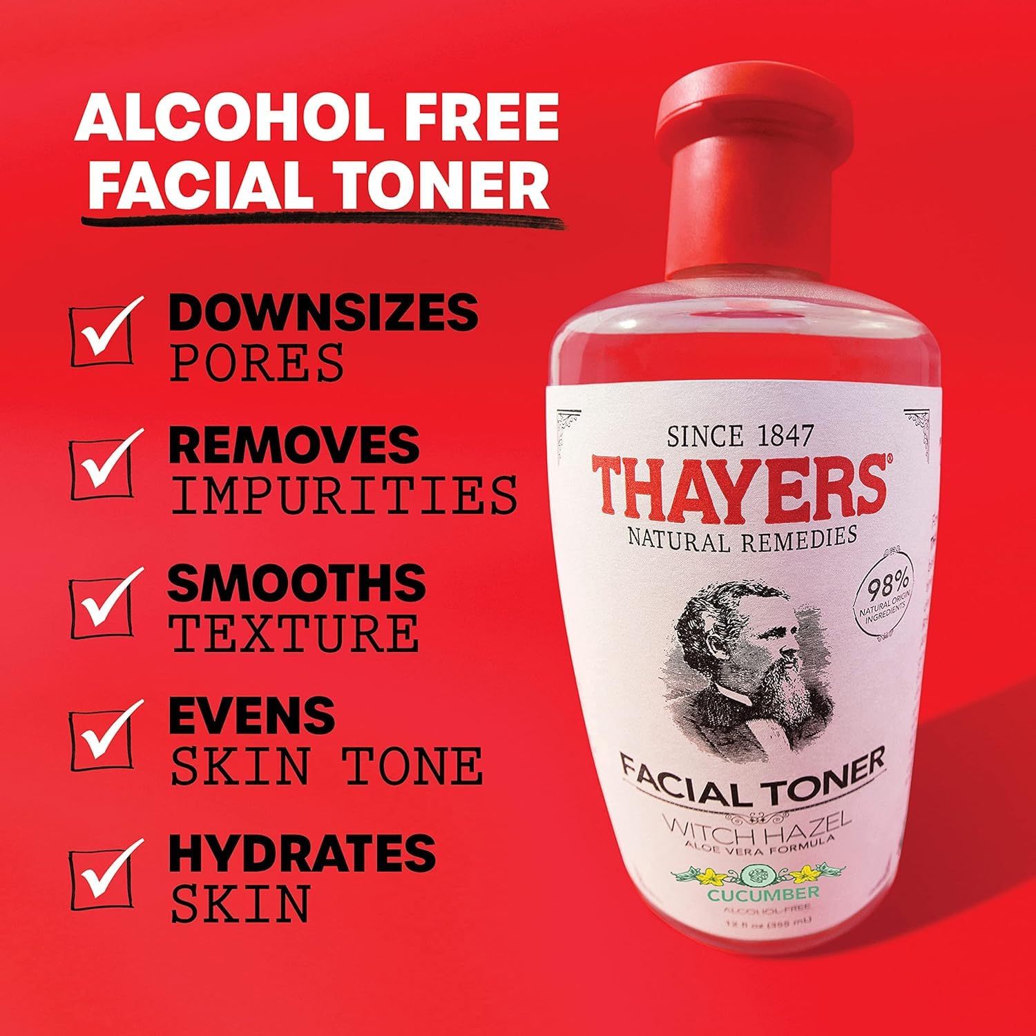 Red Thayer Cucumber Witch Hazel with Aloe Vera Formula, 12 Fluid Ounce