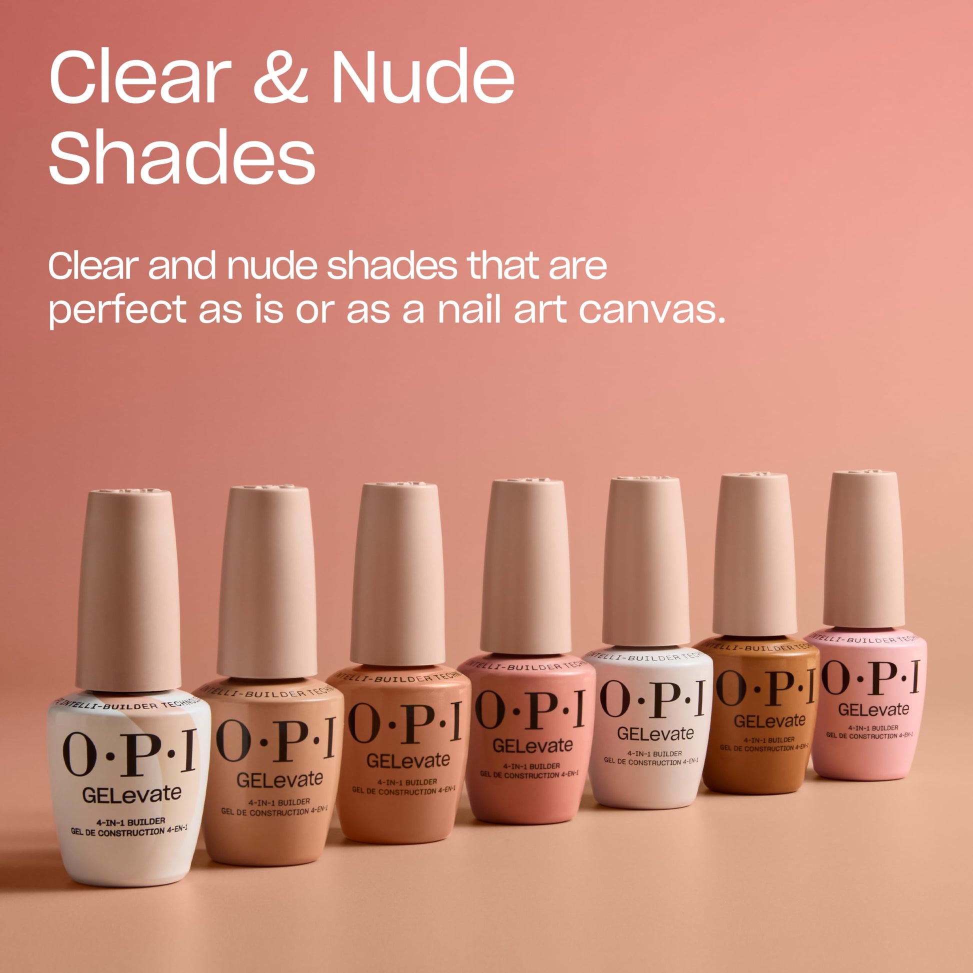 Tan OPI GELevate 4-in-1 UV Cure Gel Nail Builder Bundle | OPI’m Flawless, Clear Color + 4get Me Not, Cool Pink Color + Soft Gel Almond Shape Nail Tips Extensions
