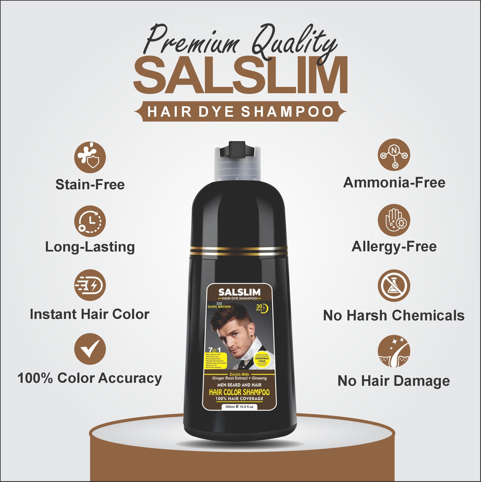 Lavender SALSLIM Hair Dye Shampoo – 7-in-1 Instant Natural Dark Brown Color in Minutes, Herbal Hair Coloring Shampoo for Gray Coverage, Long Lasting, Easy to Use for Men – 30+ Days (DARK BROWN)