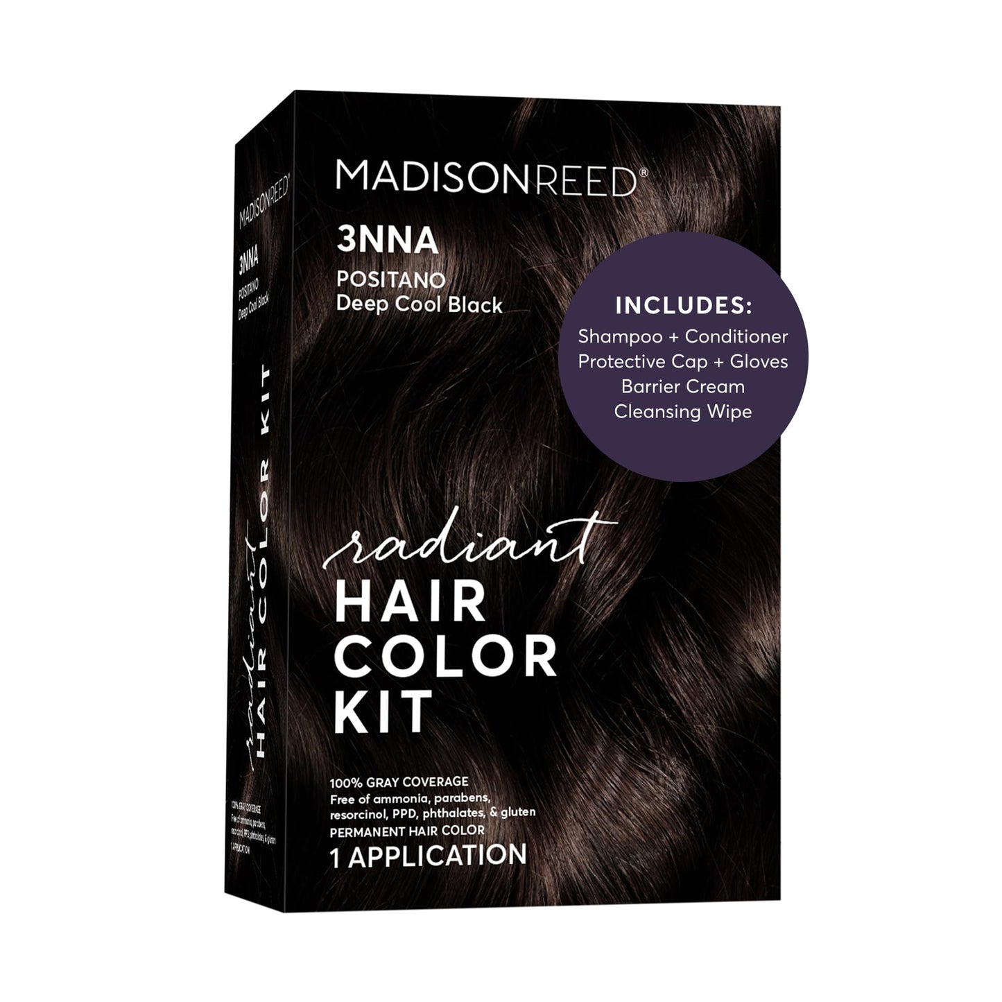 Black Madison Reed Radiant Hair Color Kit - 3NNA Cool Black-Brown with Ash Undertones (Positano Black), Dimensional Gray Hair Blending Permanent Hair Dye, PPD-Free & Ammonia-Free, 1 Pack