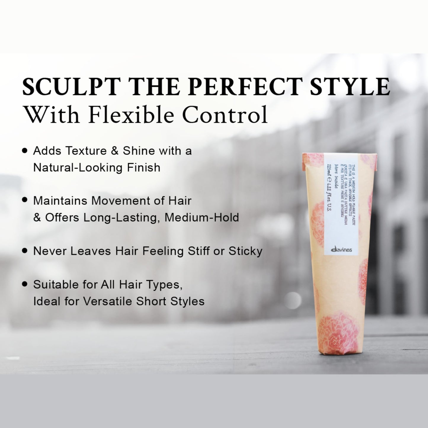 Gray Davines This Is A Medium Hold Pliable Paste, Medium Hold Texture & Control - Invisible Effect for Natural Looks - Maintains Styling without Stiffness, 4.23 Fl Oz