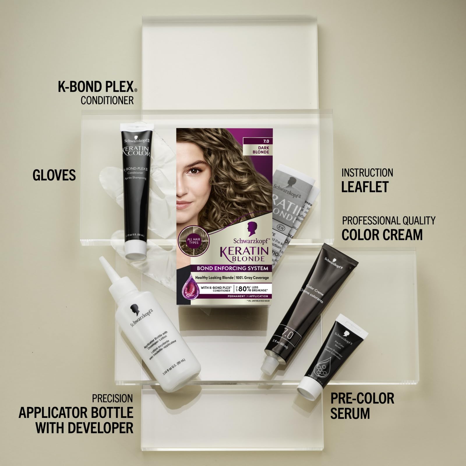 Gray Schwarzkopf Keratin Blonde Hair Dye, 7.0 Dark Blonde, Professional Quality Permanent Hair Color, Bond Enforcing System Helps Prevent Breakage* Pre-Color Serum & Conditioner Included