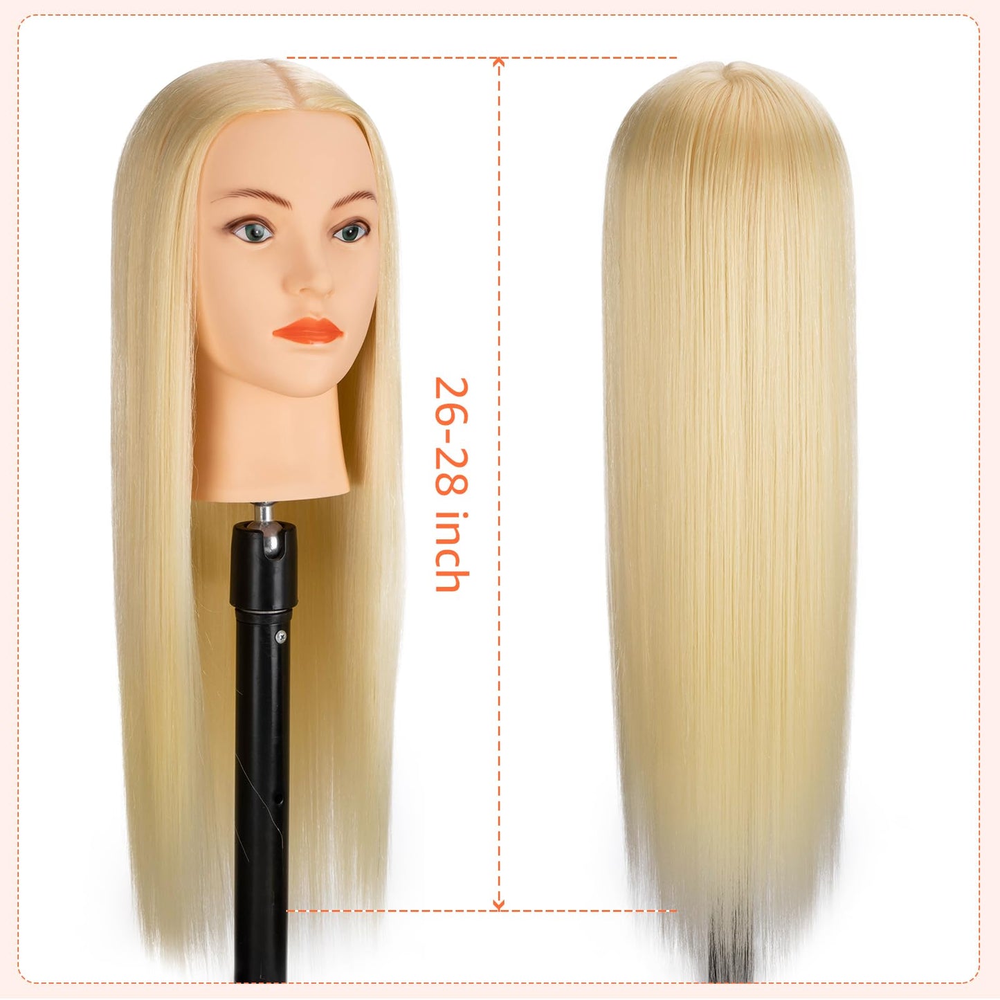 White Smoke 26-28''Mannequin Head 80% Human Hair, Cosmetology Mannequin Head Hairdressers Practice Braiding Doll Head for Hair stly (#613 Blond)