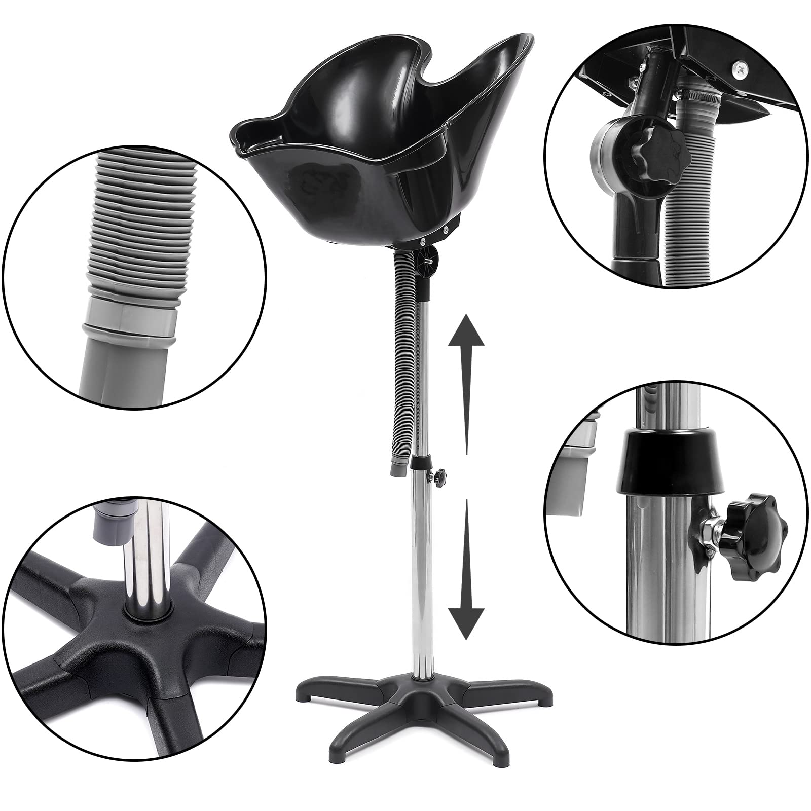 White Smoke Fichiouy Mobile Shampoo Basin Sink Stand with Height Adjustable, Portable Large Salon Hair Hairdressing Back Wash Shampoo Bowl Deep Basin Hair Washing Sink