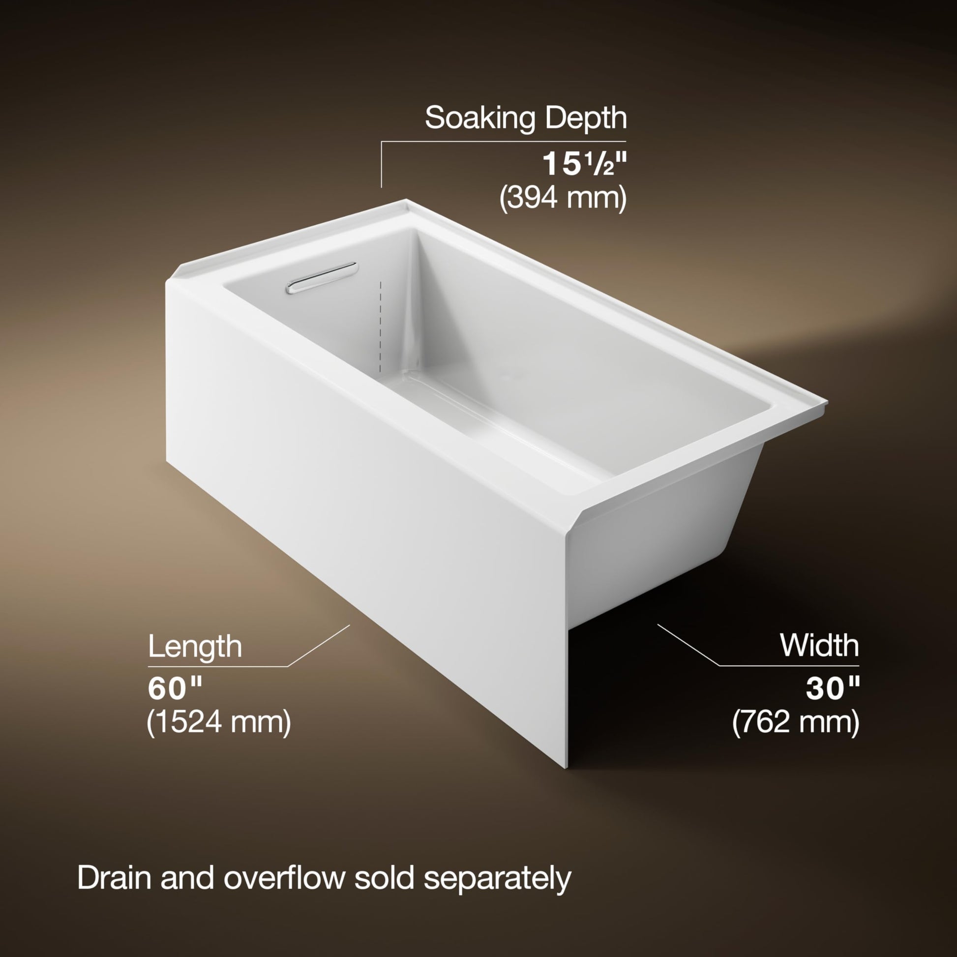 Dark Slate Gray Kohler 20201-LA-0 Underscore® 60" x 30" alcove bath with integral apron, integral flange, and left-hand drain, White