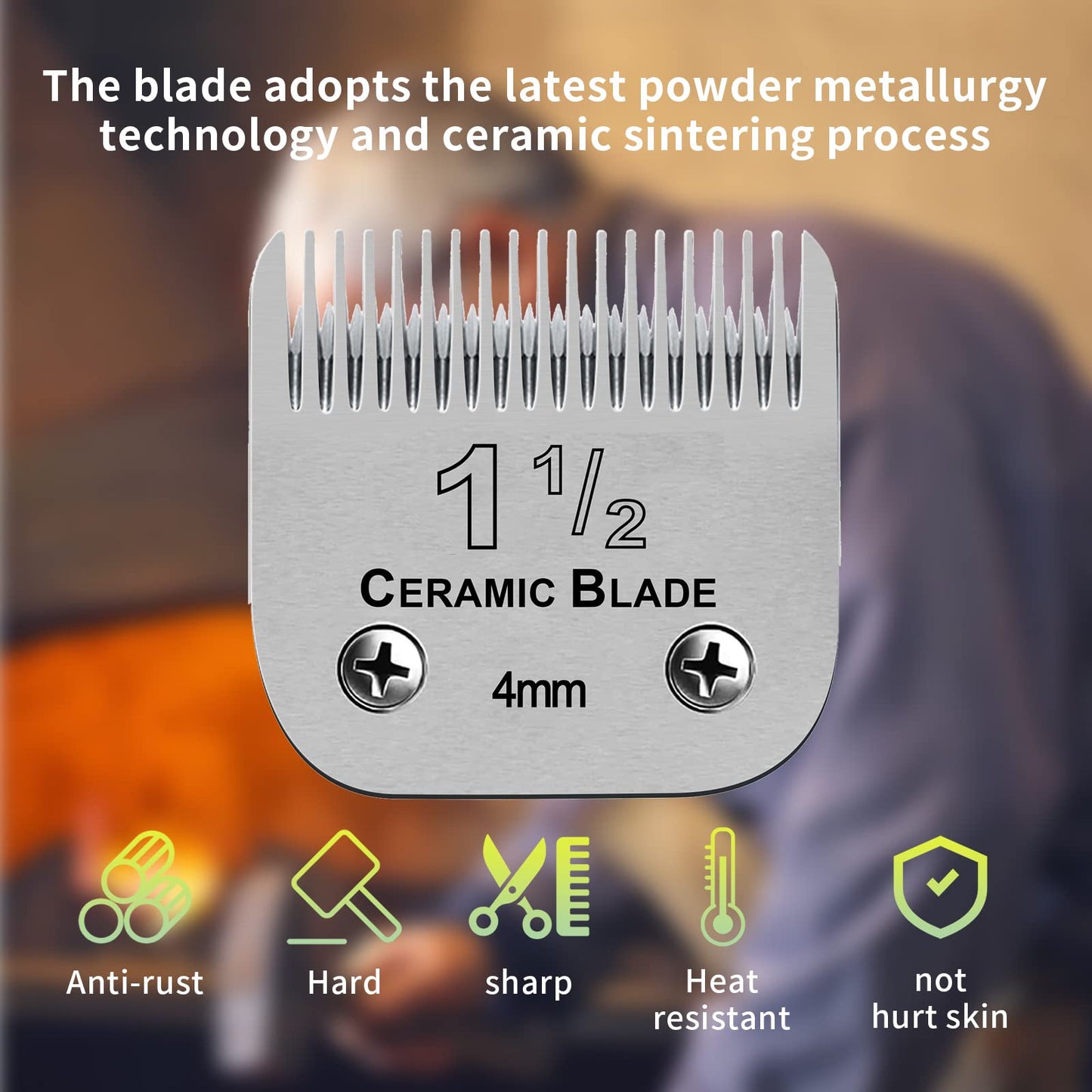 Gray 2 Packs Professional Detachable Replacement Ceramic Blades Size 1-1/2,Cut Length 5/32-Inch 4mm,compatible with Andis AGC,BDC,BGC,MBG Series/oster Classic 76/Star-Teq/Power-Teq/A5 Clipper