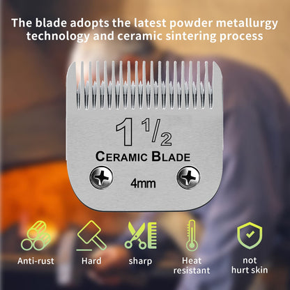 Gray 2 Packs Professional Detachable Replacement Ceramic Blades Size 1-1/2,Cut Length 5/32-Inch 4mm,compatible with Andis AGC,BDC,BGC,MBG Series/oster Classic 76/Star-Teq/Power-Teq/A5 Clipper