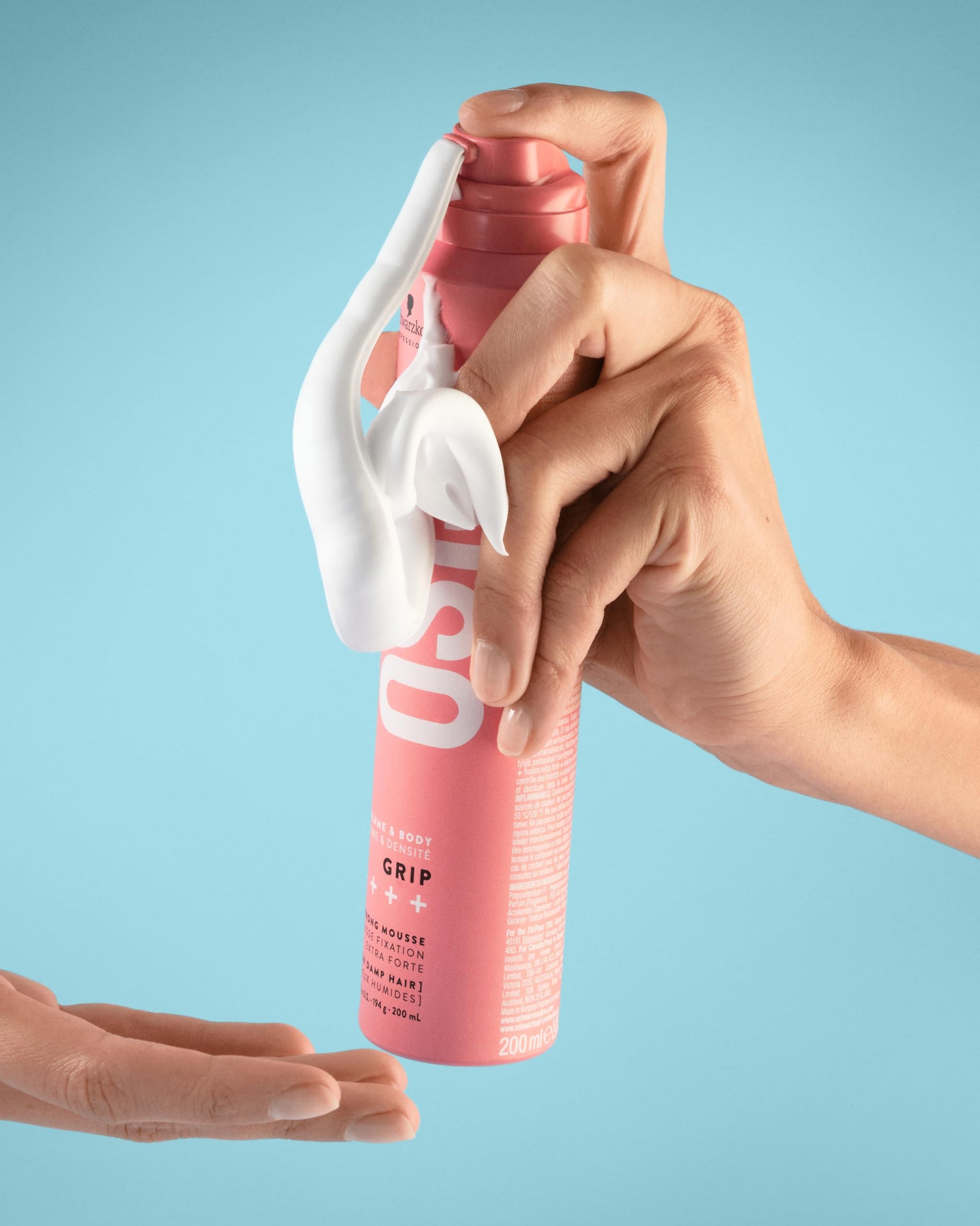 Light Blue OSiS+ Grip Extreme Hold Mousse – Extra Strong Control and Volume with Lasting Definition and Natural Shine – Volumizing, Vegan Formula with Heat Protection, 6.76 oz