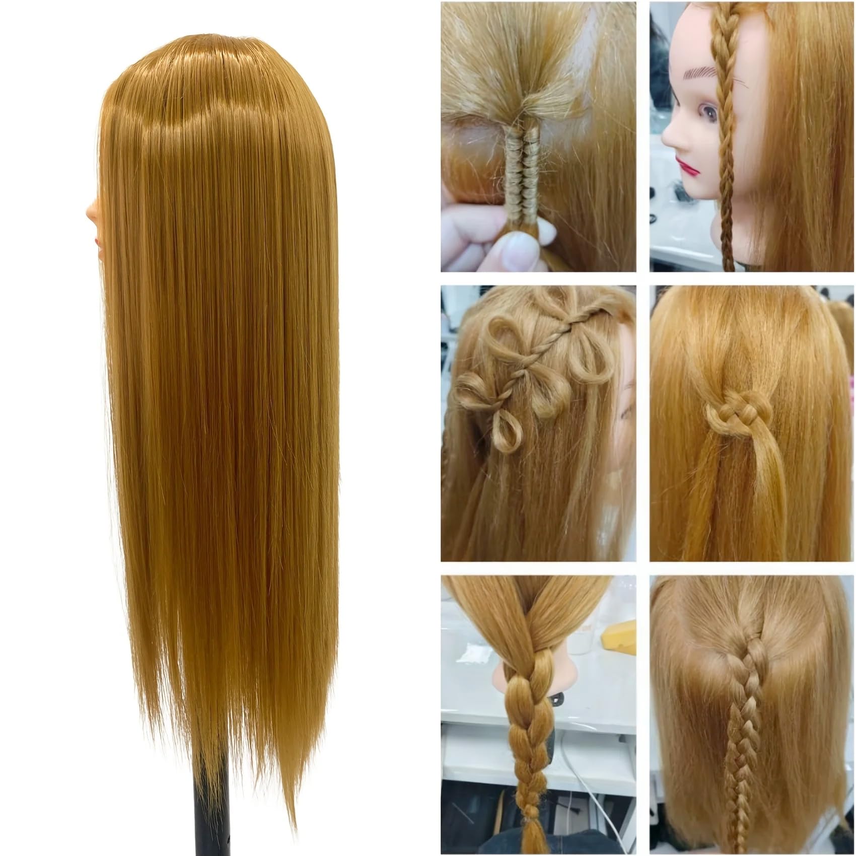 White Smoke 26"-28" Light Auburn Hair Mannequin Head Practicing Braiding, Cosmetology Mannequin Head with Hair for Styling, Training Doll Head for Group Practice Braids Skills and Have Fun