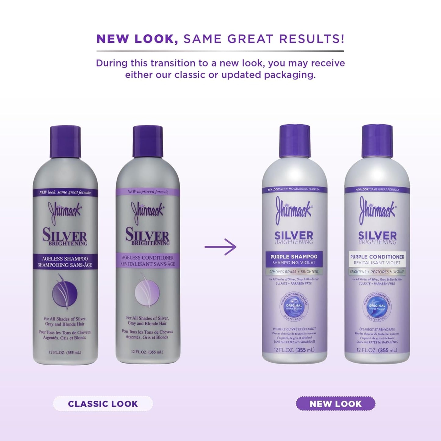 White Smoke Jhirmack Silver Brightening Purple Shampoo and Conditioner Set for all types of silver, grey, and blonde hair