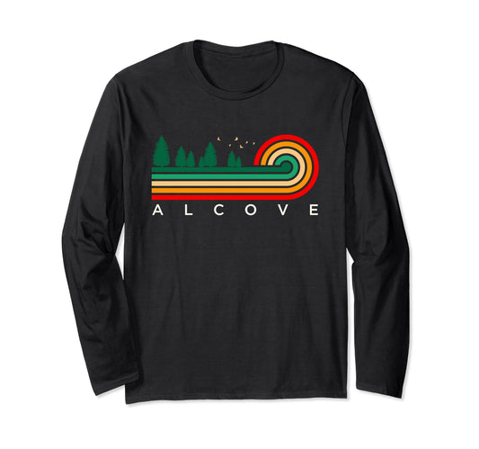 Dark Slate Gray Evergreen Vintage Stripes Alcove, New York Long Sleeve T-Shirt