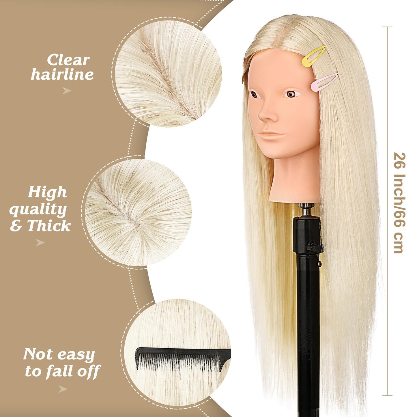 White Smoke 26"-28" Mannequin Head with 80% Real Hair– Cosmetology Training Doll Head for Hair Styling, Braiding & Makeup Practice – No Makeup