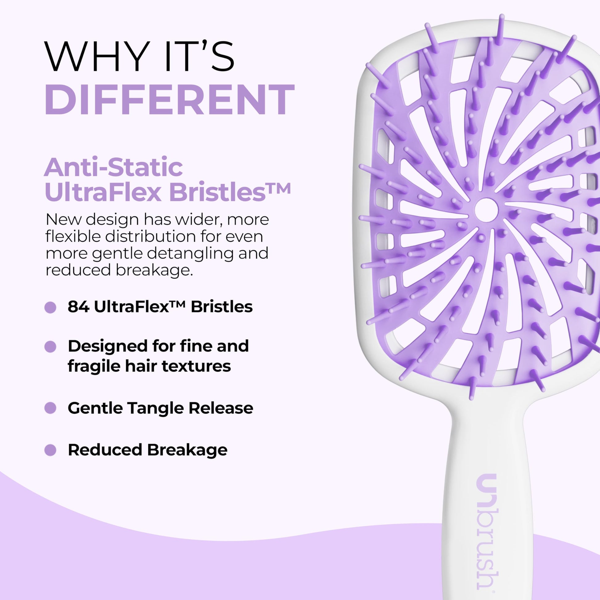 White Smoke FHI Heat UNbrush Plus — Curly Hair Brush for Gentle & Effective Detangling on Wet or Dry Fragile Hair Types — Detangler Brush w/ 84 UltraFlex Bristles, Ultra-light, Vented, Anti Static Hairbrush