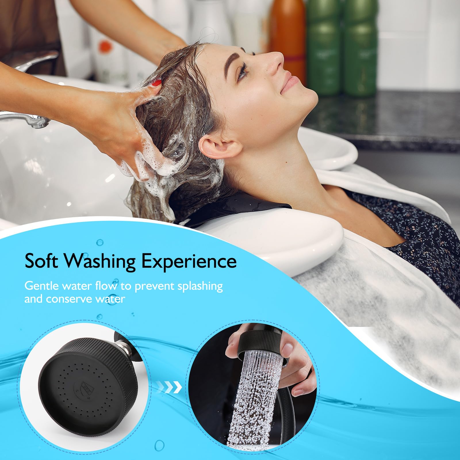 Light Sky Blue LukLoy All-in-One Salon Shampoo Bowl Faucet Vacuum Breaker Kit, Complete Set Salon Sink Parts for Salon Shampoo Bowl and Bed, 1/4" Nut Beauty Salon hose and sprayer for Barber Shop Spa Center