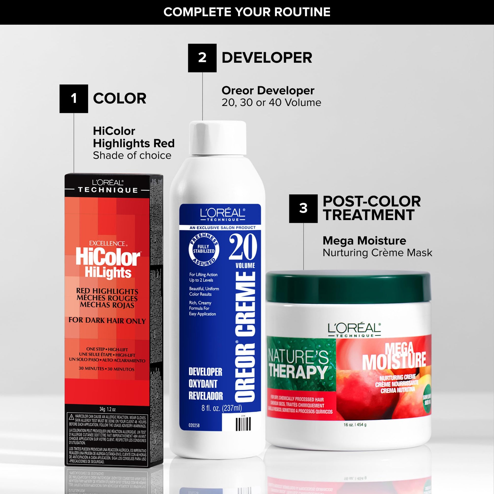 Light Gray L'Oréal Technique HiColor Red HiLights - Permanent Hair Color for Dark Hair, Intense Red Highlights, No Pre-Lightening Required, Rich, No-Drip Crème, Quick Processing Time, Red
