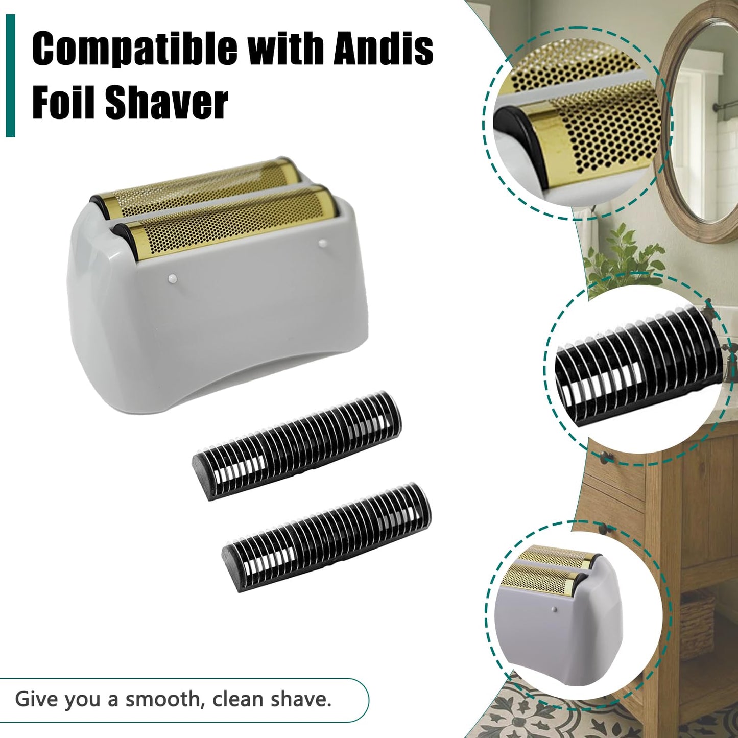 White Smoke Replacement Foil Compatible with andis Foil Shaver TS-1 TS-2 17235 17150 17200, Replacement Head & Blades Compatible with andis TS-1 17235 TS-2 Pro Foil Lithium Titanium Foil Shaver, Gray - 2 Pack