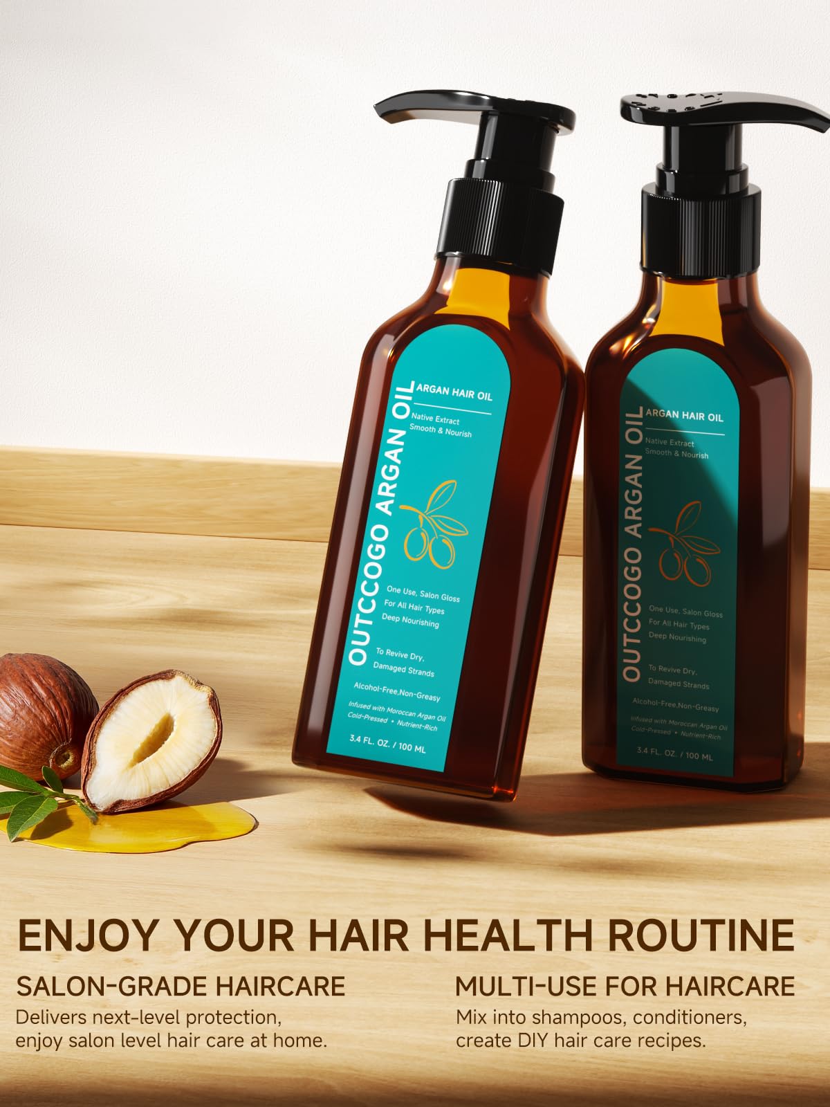 White Smoke Outccogo Moroccan Argan Oil, Hair Oil for Frizzy Hair, Nourishing Smoothing for Frizz Control, Curly Long Dry Damaged Hair Treatment & Heat Protectant, 3.4 Fl Oz