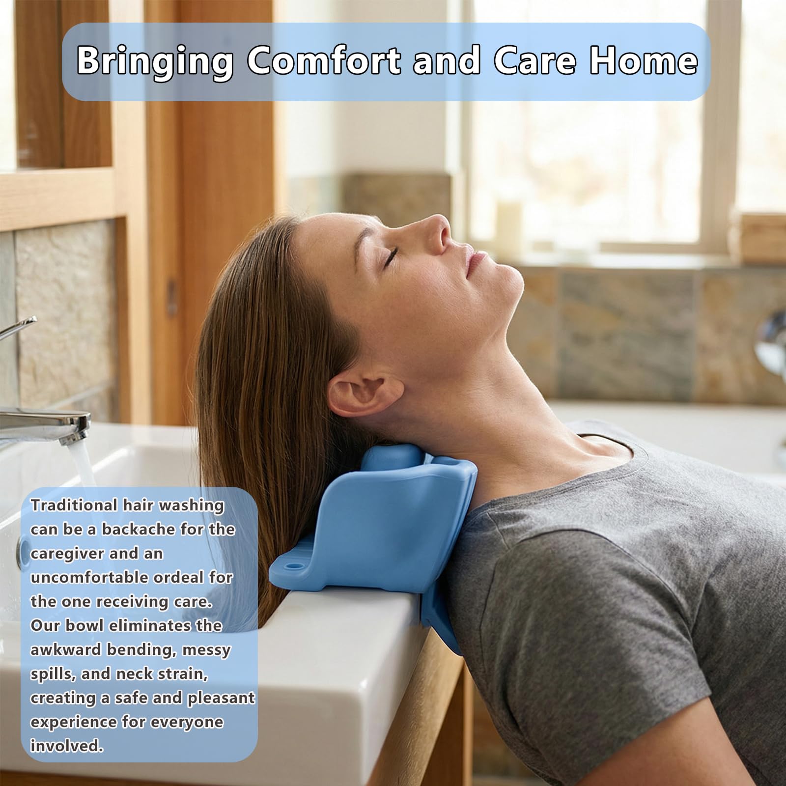 White Smoke Cinlitek Portable Shampoo Bowl，Soft Silicone Hair Washing Basin with Neck-Floating Support for Kids, Elderly, Pregnant Women & Mobility Impaired, Ideal for Home Bathroom, Salon & Care Facilities