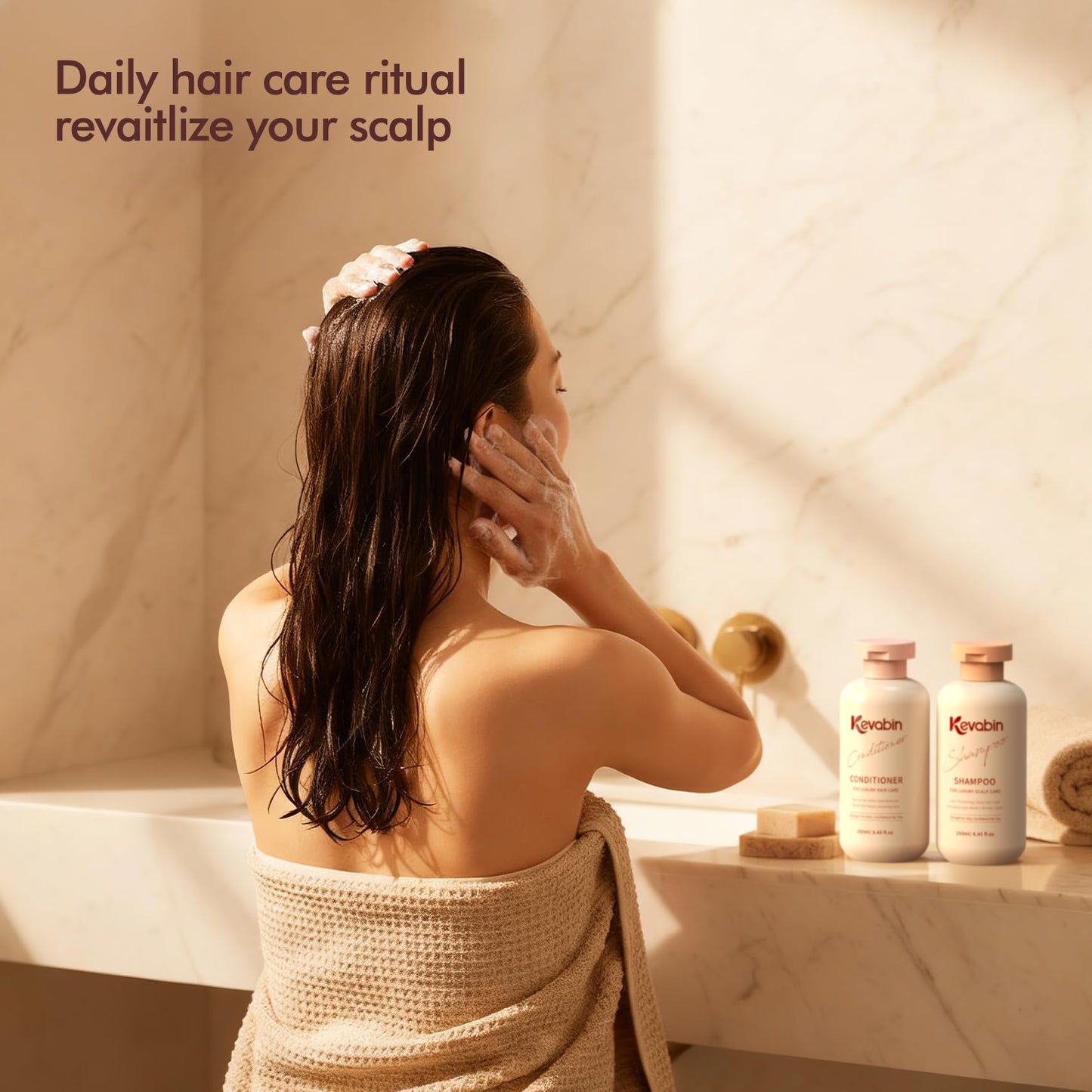 Antique White Kevabin Shampoo and Conditioner Set for Thinning Hair Care & Thickening - Rosemary Shampoo and Conditioner for Women & Men with Biotin, Ganoderma Lucidum, Free of Parabens & Phthalates, Gently Cleanse