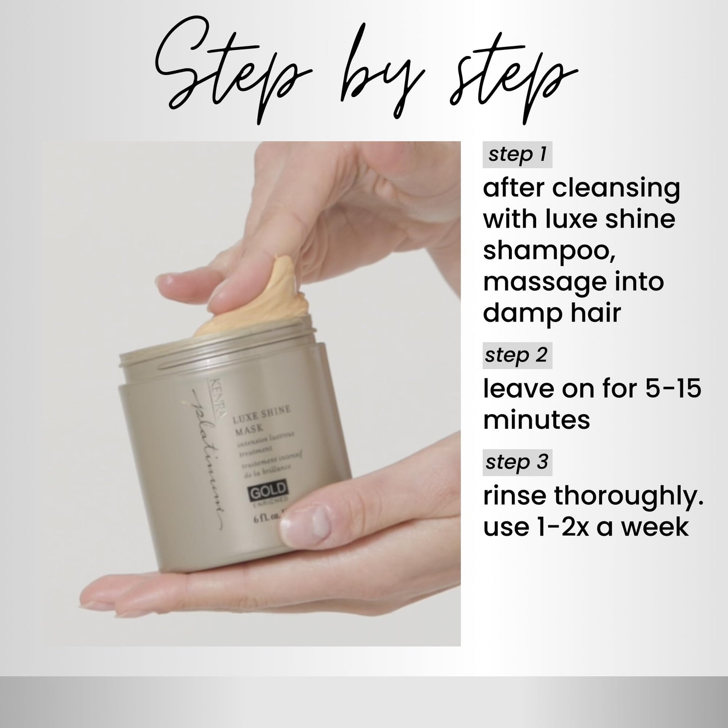 Light Gray Kenra Platinum Luxe Shine Mask |Shine-Enhancing Intensive Conditioning Mask |Increases slip, Smoothness & Improves Manageability |Experience 2x Stronger Hair* |72 hour humidity protection* |6 oz