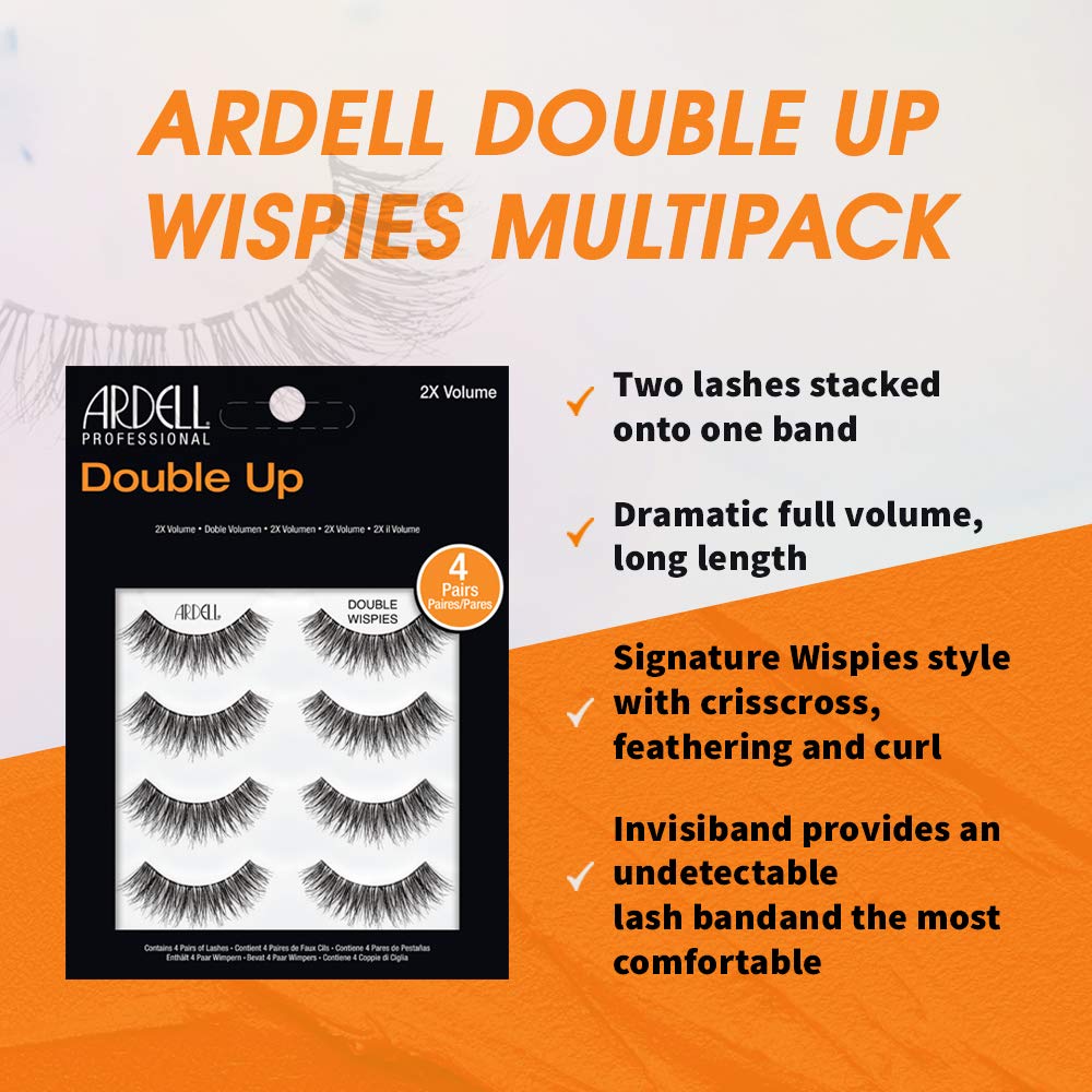 Lavender Ardell Double Up Wispies False Eyelashes - Double-Layered for Extra Volume & Dramatic Look, Natural Strip Wispy Lashes, 2 Pack