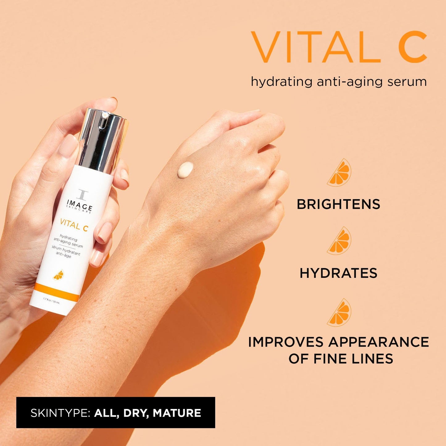 Navajo White IMAGE Skincare, VITAL C Hydrating Face Serum, with Vitamin C and Hyaluronic Acid, to Brighten, Tone and Smooth Appearance of Wrinkles, 1.7 fl oz