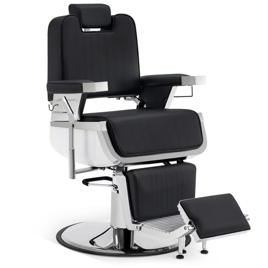 White Smoke BarberPub Heavy Duty Vintage Barber Chair, Hydraulic Reclining Salon Chairs, Shampoo Beauty Spa Styling Equipment 3819 (Black&White)