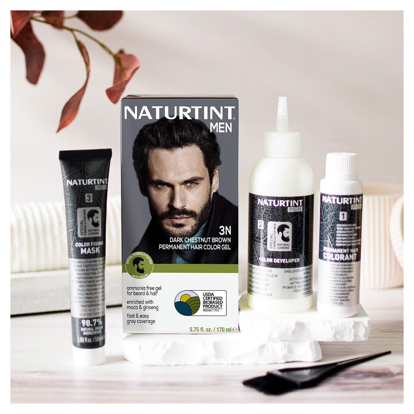 Light Gray Naturtint Mens Permanent Hair Color for Hair Beard and Mustache (3N Dark Chestnut Brown)