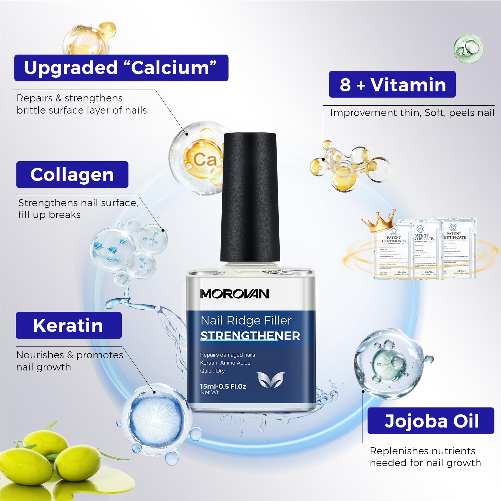 White Smoke Morovan Nail Strengthener and Growth: Milky White Nail Polish Hardener Ridge Filler, Nail Repair for Damaged Nails, Natural Keratin Growth Polish and Concealer, Nail Care for women