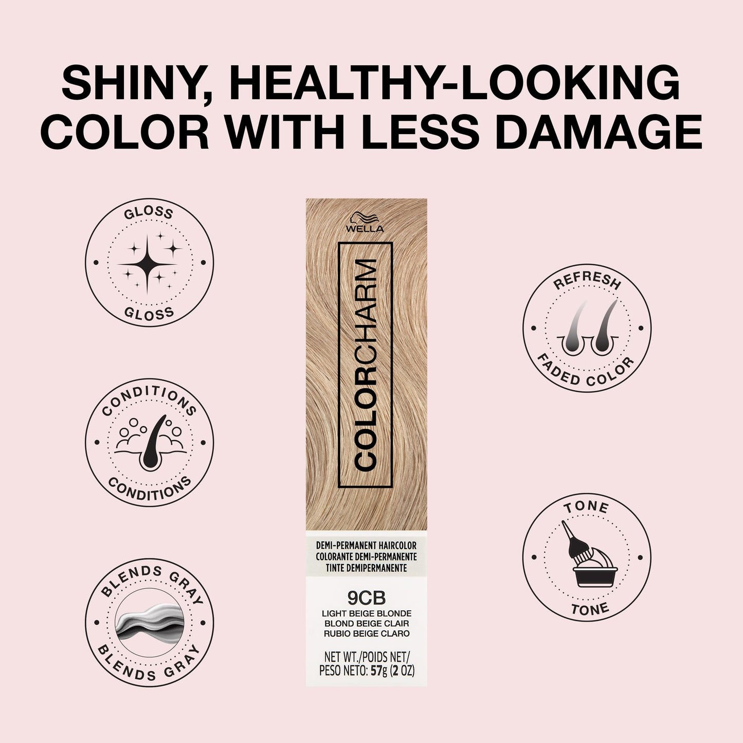 Misty Rose COLORCHARM Demi Permanent Hair Color| 9CB Light Beige Blonde | Gloss, Refresh and Tone | 2 Fl Oz