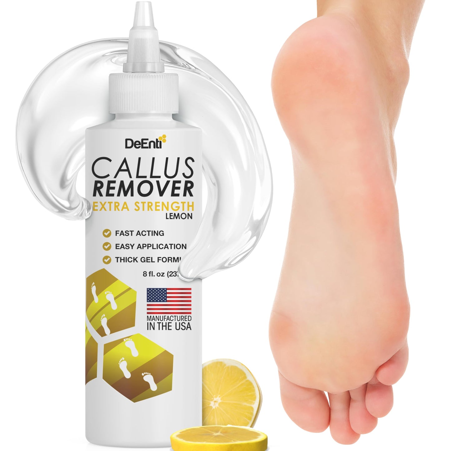 White Smoke DeEnti Callus Remover for Feet, Extra Strength Foot Callus Remover Gel, 8oz Salon Grade Home Pedicure Supplies for Dry Skin, Cracked Heel, Professional Strength Foot Care, Lemon