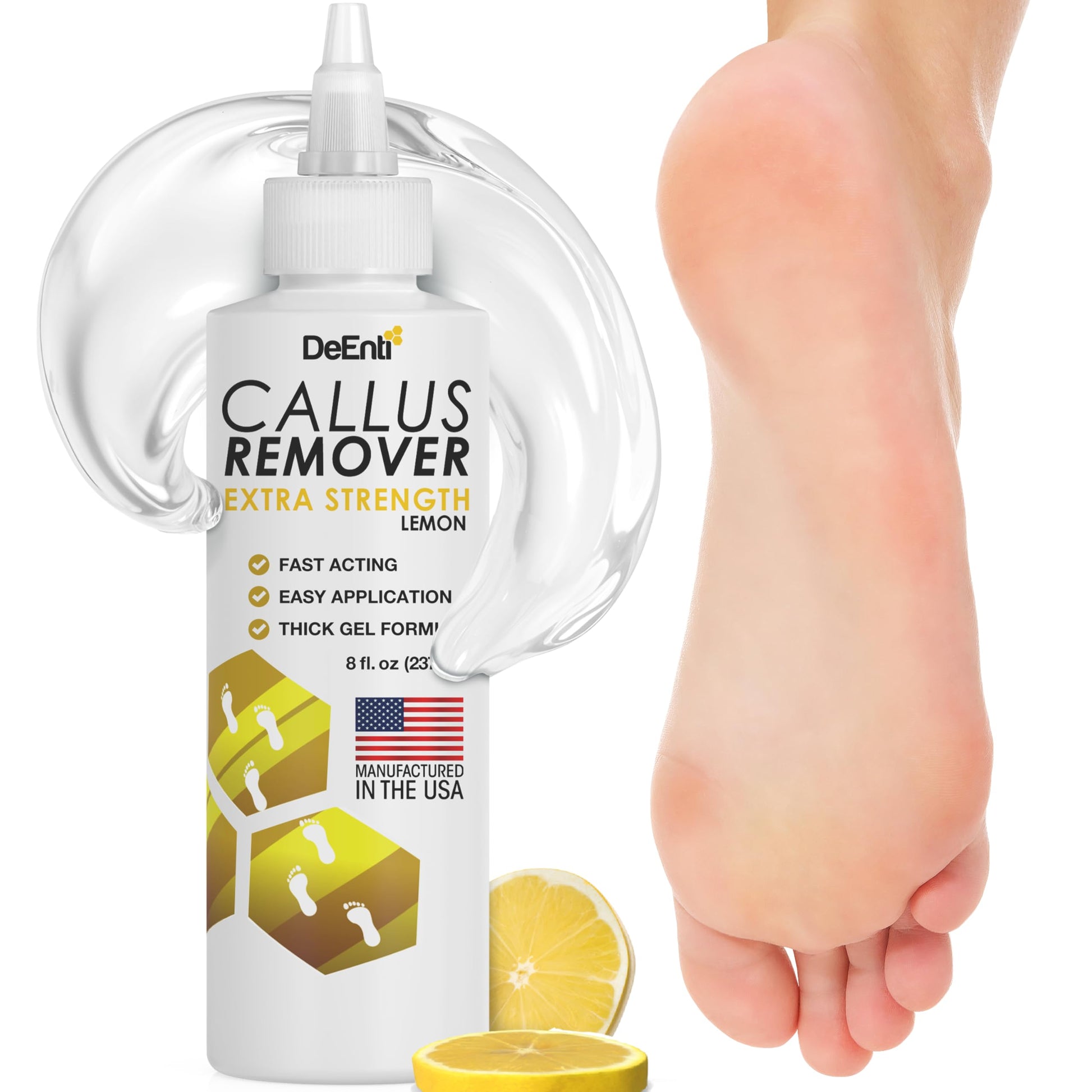 White Smoke DeEnti Callus Remover for Feet, Extra Strength Foot Callus Remover Gel, 8oz Salon Grade Home Pedicure Supplies for Dry Skin, Cracked Heel, Professional Strength Foot Care, Lemon