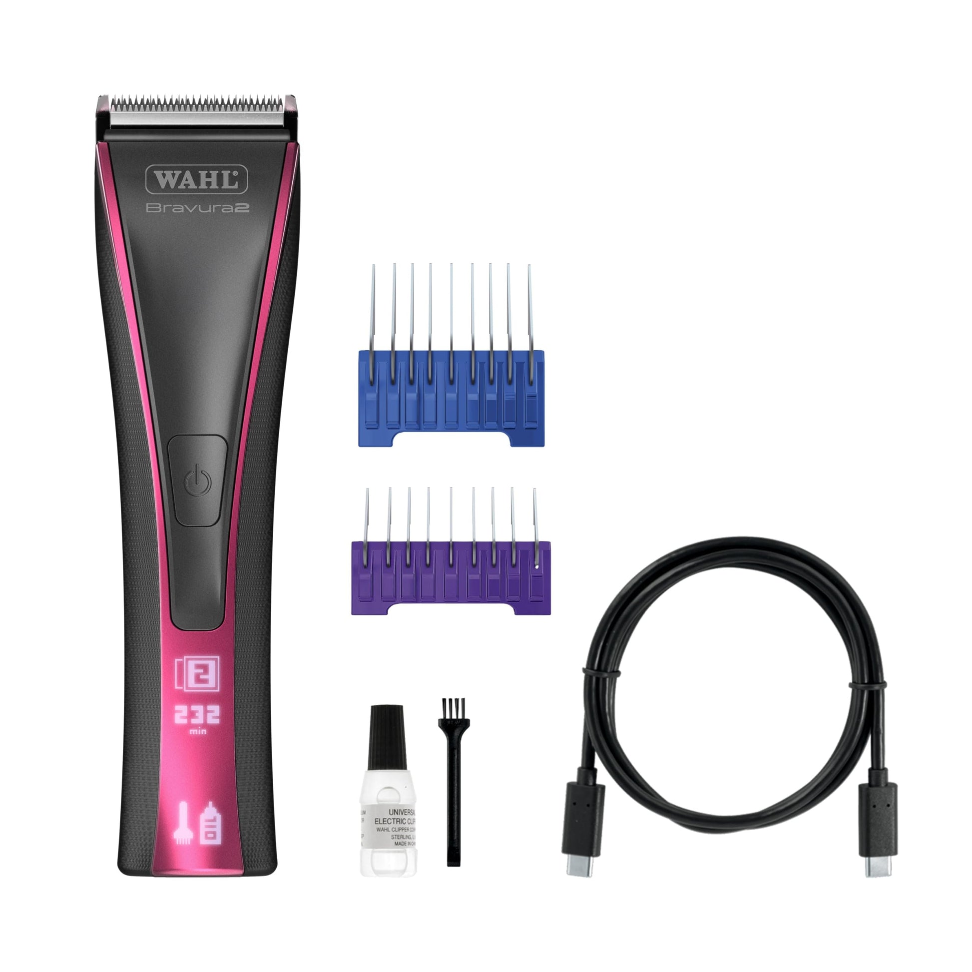 White Smoke Wahl Pro Animal Bravura2 - Cordless Professional Pet Clipper for Dogs, Cats & Horses - Multi-Speed - Durable & Easy to Carry - USB Charging - Travel-Friendly - Comfortable Grip - Brilliant Rose