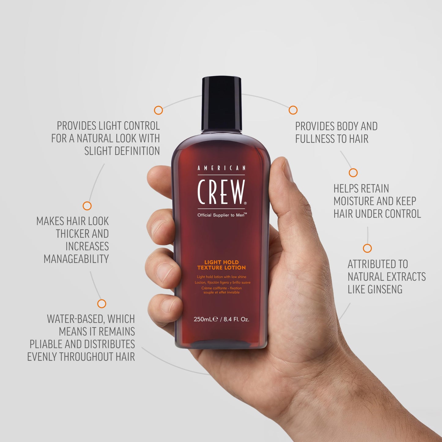 Light Gray American Crew Men's Hair Texture Lotion, Like Styling Gel with Light Hold & Low Shine, 8.4 Fl Oz