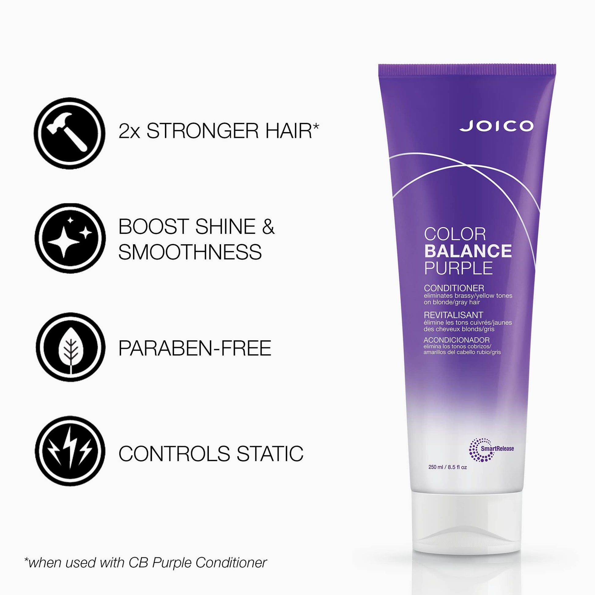 White Smoke Joico Color Balance Purple Shampoo & Conditioner Set | Eliminate Brassy and Yellow tones | For Cool Blonde or Gray Hair