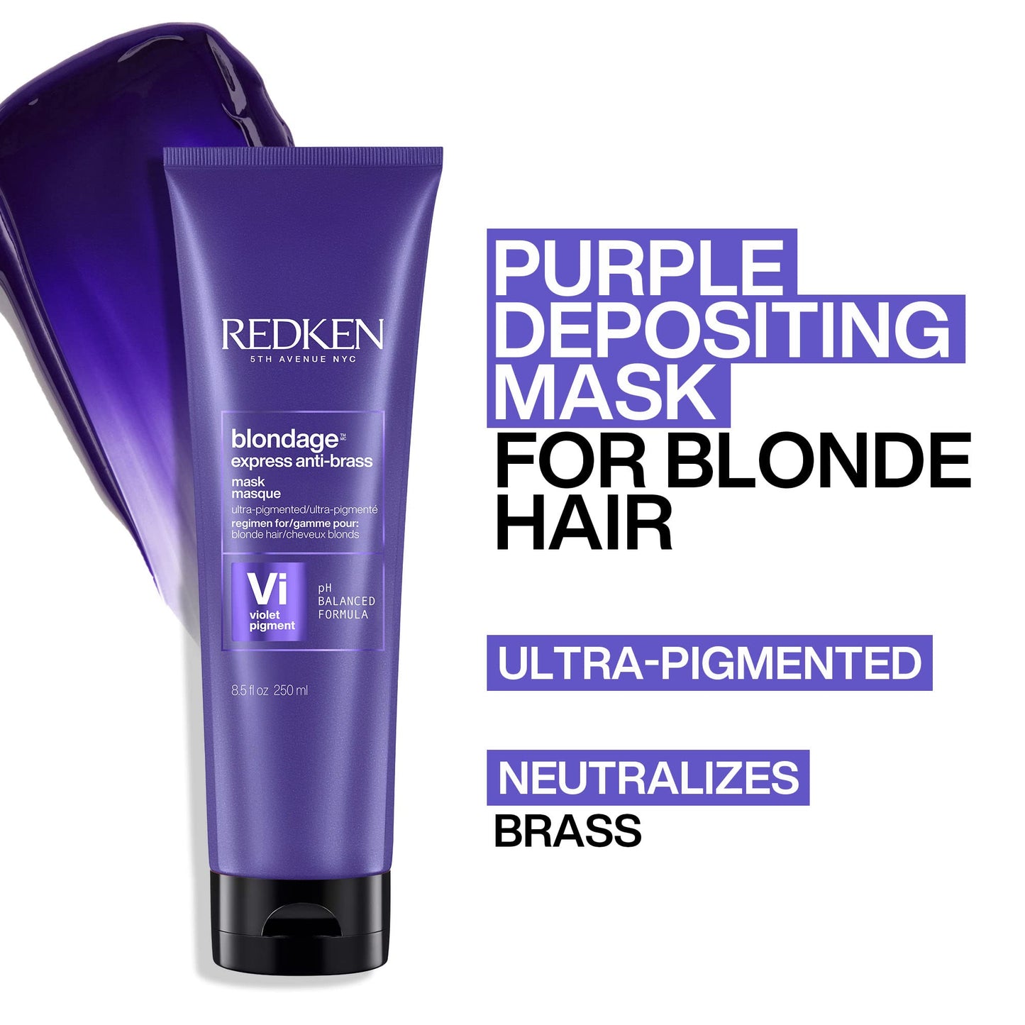 White Smoke Redken Blondage Express Anti-Brass Mask For Blonde & Highlighted Hair - Ultra-Pigmented Purple Mask For Blonde Hair, 8.5 Fl Oz