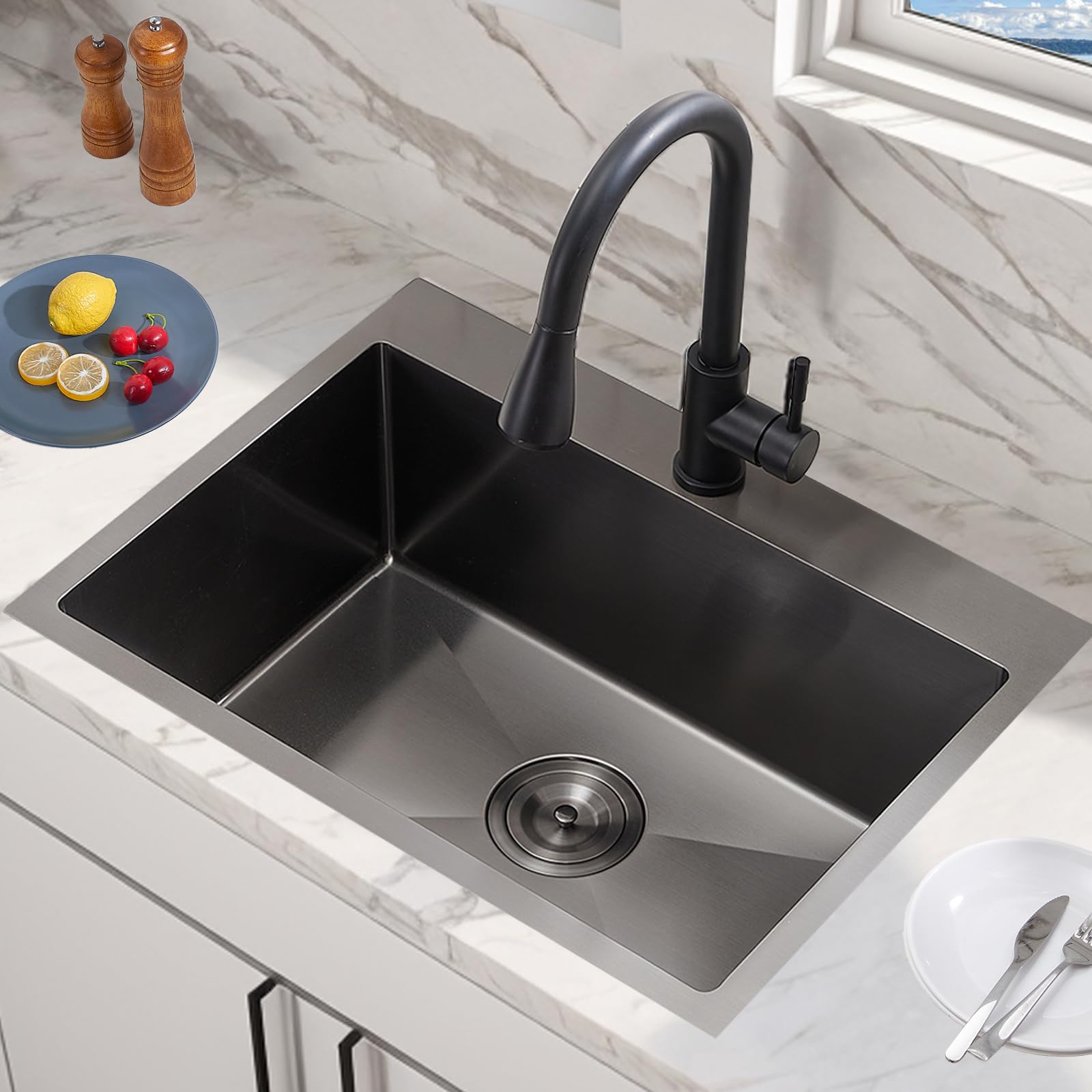 Gray VCCUCINE 22x18 Inch Gunmetal Black Drop in Kitchen Sink,16 Gauge Topmount RV Small Kitchen Bar Sink,Stainless Steel Wet Bar Sink,Outdoor Single Bowl,Laundry Prep Sink