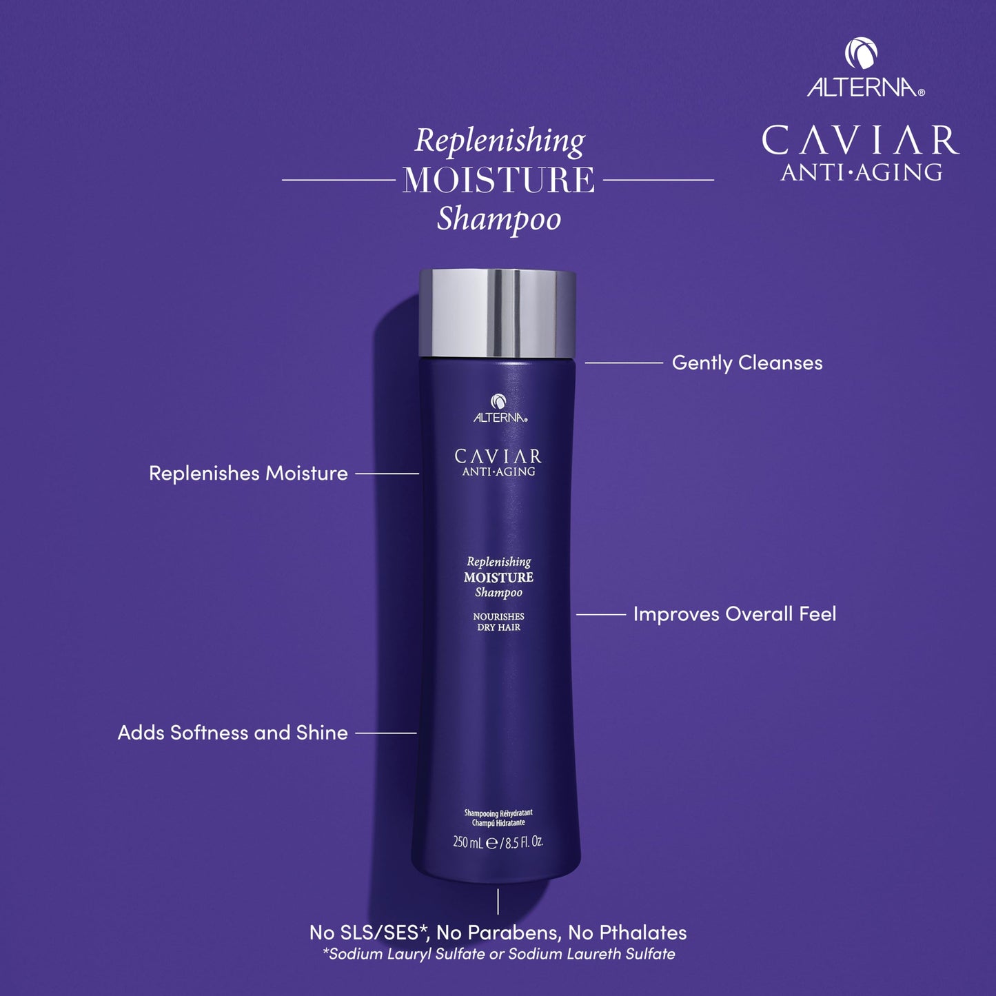 Dark Slate Blue Alterna Haircare Caviar Anti-Aging Replenishing Moisture Shampoo, 16.5 Oz