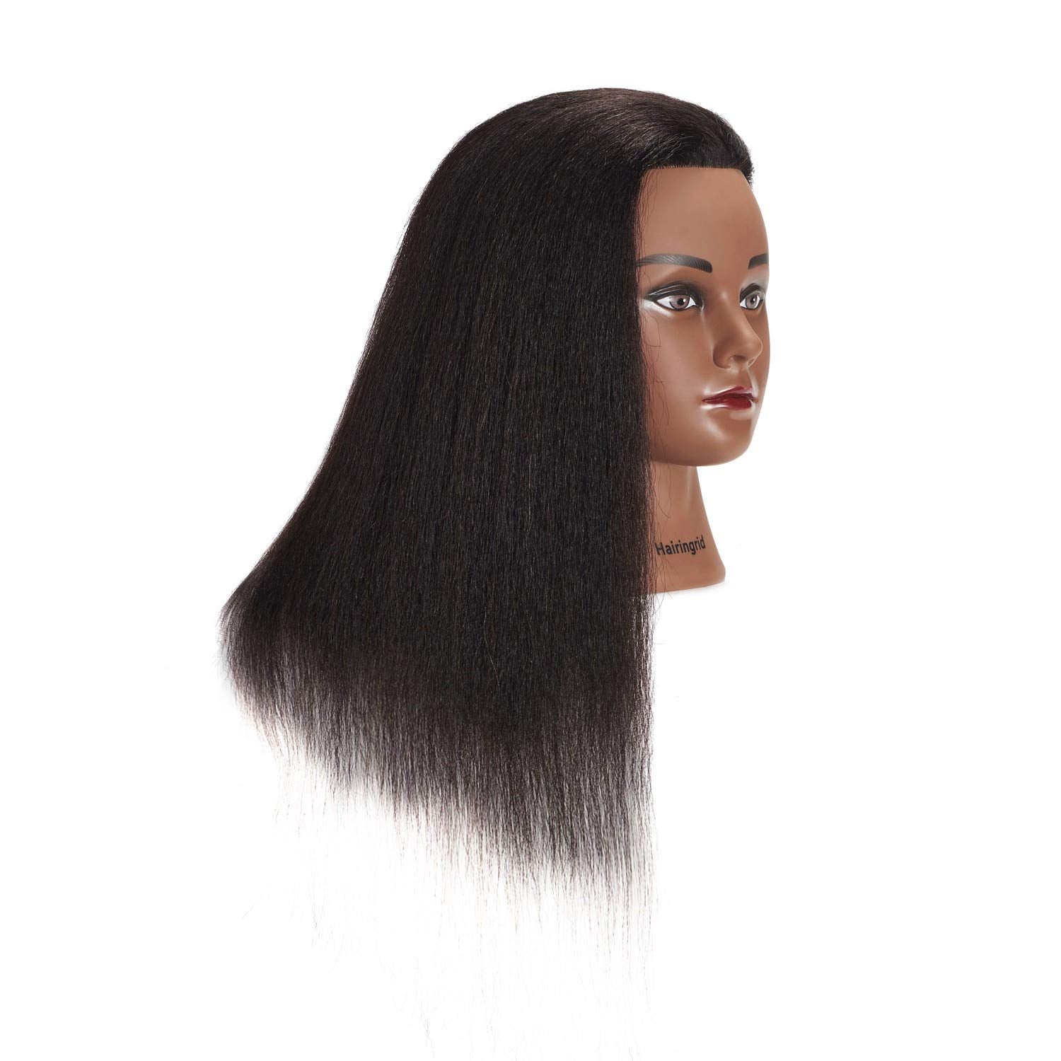 White Smoke Hairingrid Mannequin Head 14" 100% Real Hair Hairdresser Cosmetology Mannequin Manikin Training Head Hair and Free Clamp Holder (14 Inch)