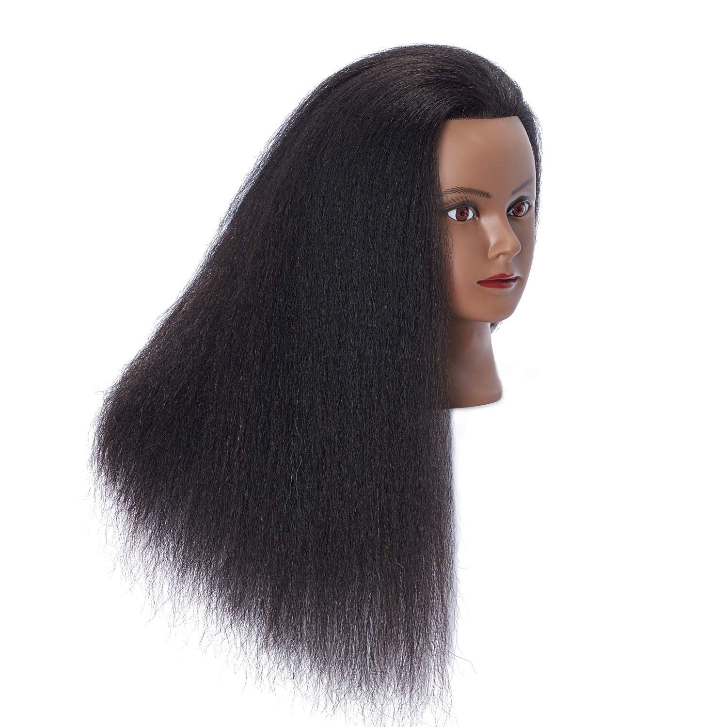 White Smoke Hairlink 100% Real Hair Afro Mannequin Head Hairdresser Hair Styling Training Head Dolls for Cosmetology Manikin Maniquins Practice Head with Stand (6611B0216)