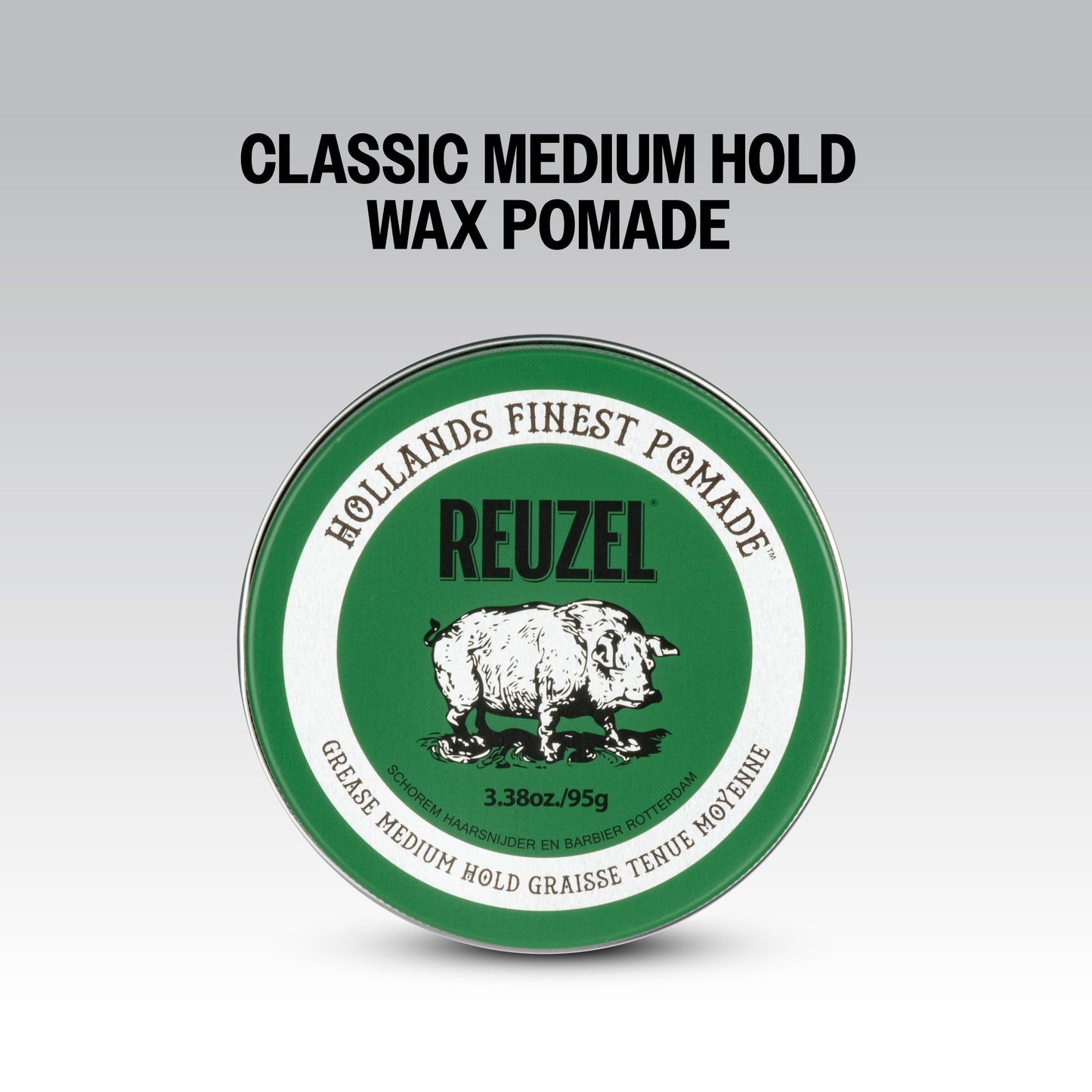 White Smoke REUZEL Green Grease Pomade, Medium All Day Hold, Oil-Based Styling Wax, Medium Shine, Easy To Wash Out, For All Hair Types