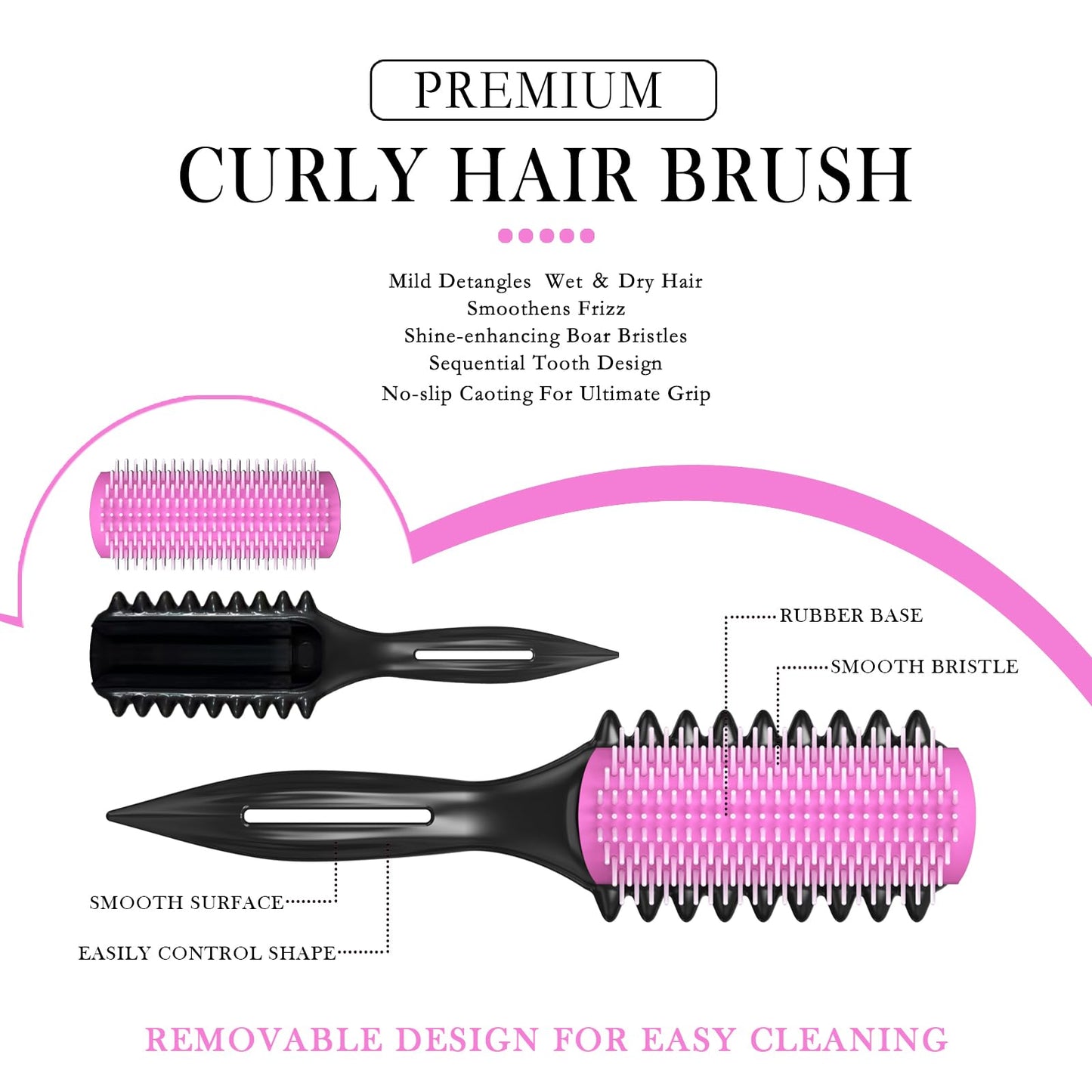 White Smoke Curl Defining Brush – Detangling Brush – Includes 3 Hair Styling Tools for Wet or Dry Use – Daily Curl Care to Create Stylish – Smooth Curls for Men – Women and Kids (Pink)