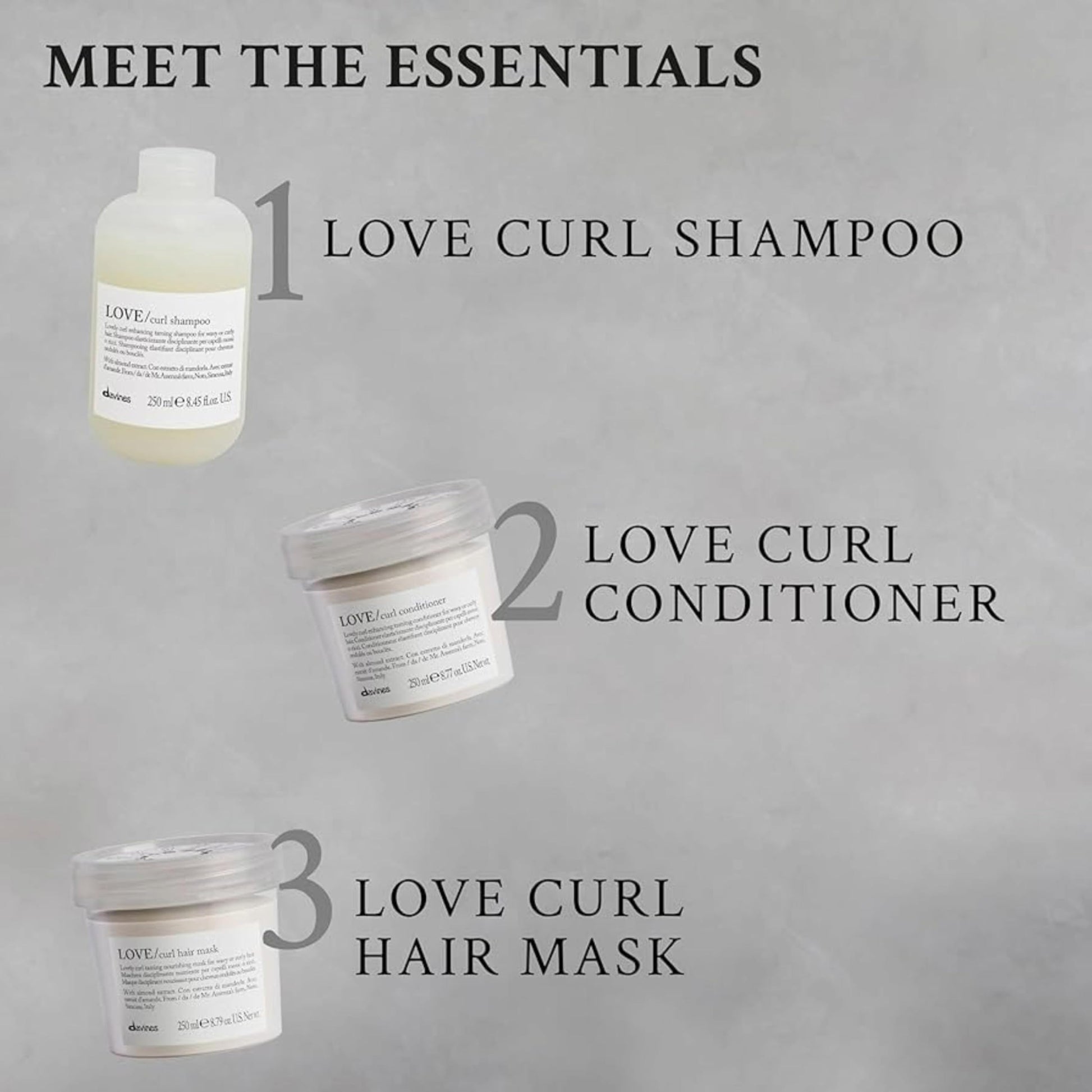 Gray Davines LOVE Curl Conditioner, Enhancing Taming Protein-Rich Formula for Wavy and Curly Hair - Elasticizing Treatment Gives Softness & Volume with Almond Extract, Weightless Control, 8.45 Fl Oz