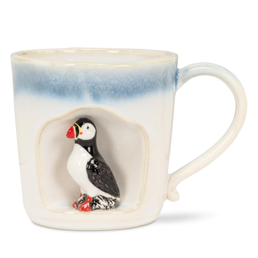 White Smoke Abbott Collection Alcove Ombre Taper Mug with Puffin - Stoneware, Ivory/Black, 4 inches H (12oz)