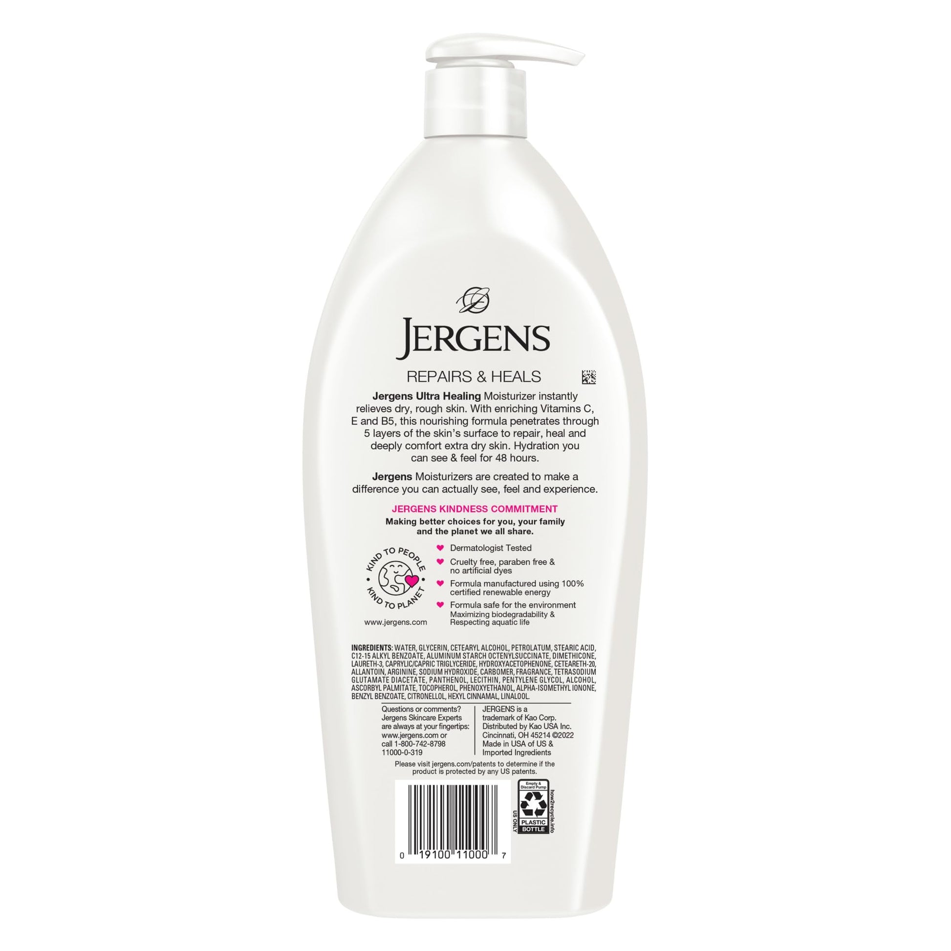 White Smoke Jergens Ultra Healing Dry Skin Lotion, Hand and Body Moisturizer for Quick Absorption into Extra Dry Skin with Hydralucence Blend, Vitamins C, E and B5, White, 32oz