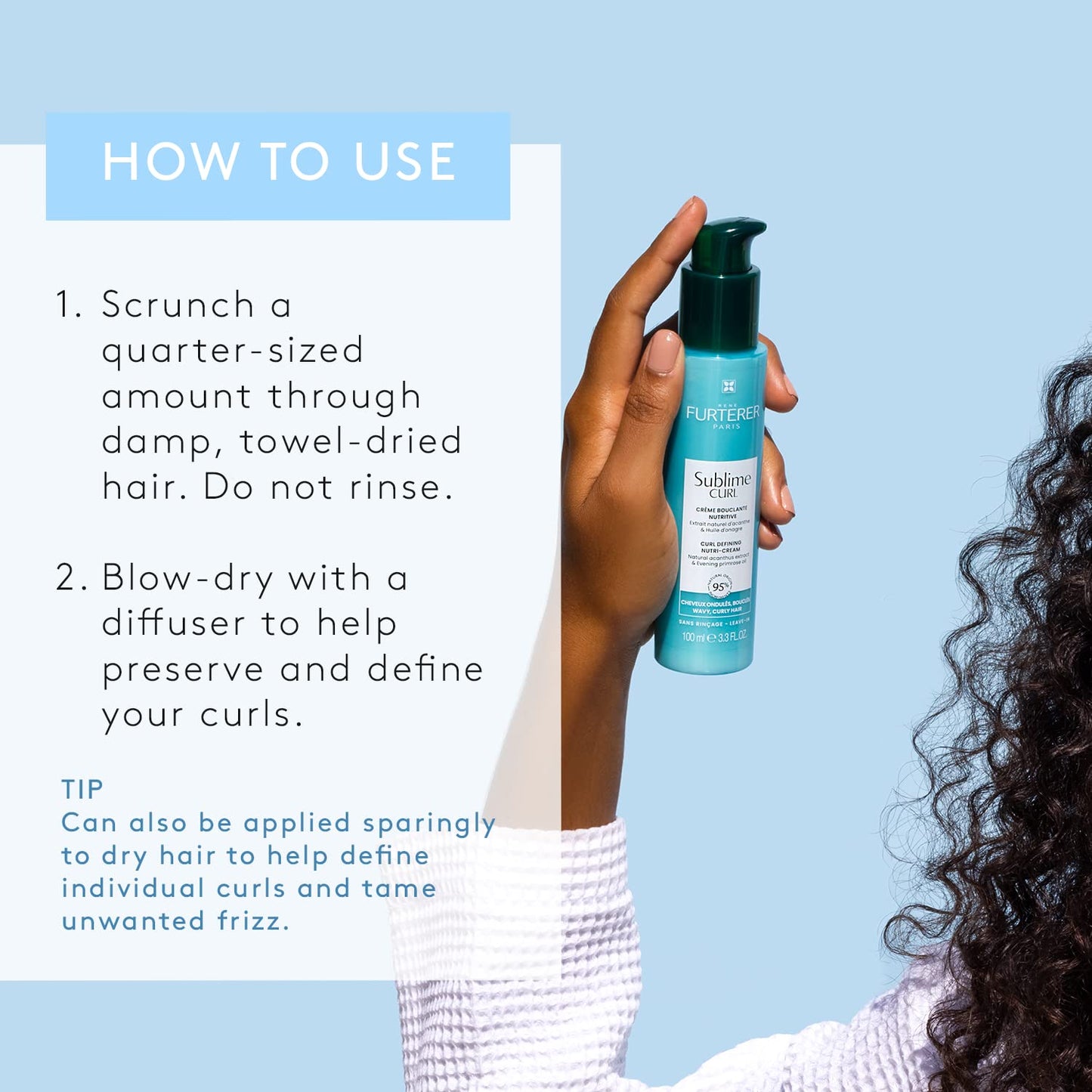White Smoke René Furterer SUBLIME CURL Curl Nutri-Activating Cream - For Curly, Wavy Hair - Curl Enhancing Leave-In - Humidity & Frizz Control - 3.3 fl. oz.