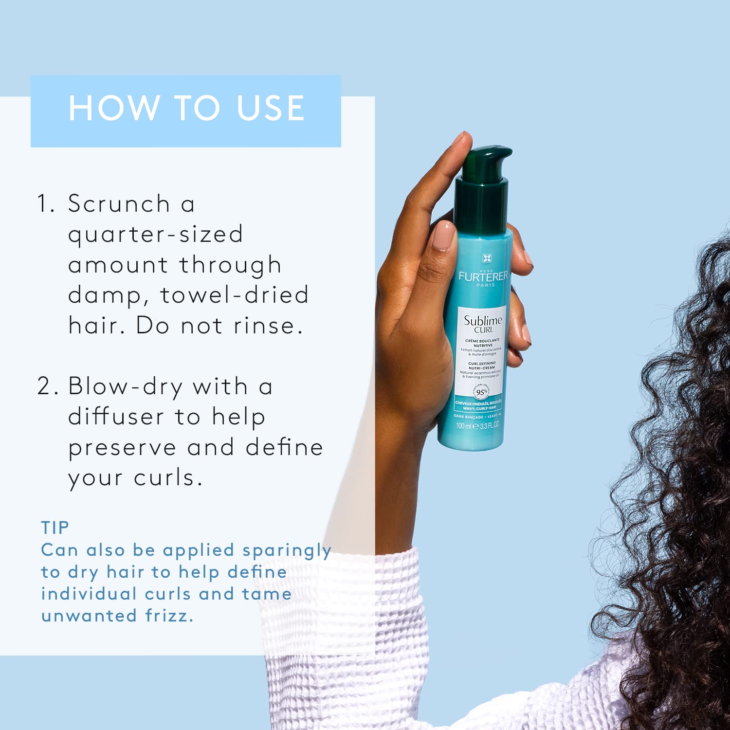 White Smoke René Furterer SUBLIME CURL Curl Nutri-Activating Cream - For Curly, Wavy Hair - Curl Enhancing Leave-In - Humidity & Frizz Control - 3.3 fl. oz.