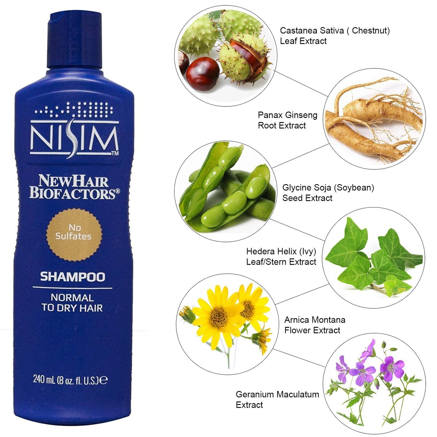 White Smoke NISIM - NewHair BioFactors Shampoo for Normal to Dry Hair - Deep Cleaning Shampoo That Controls Excessive Hair Loss ( 8 Ounces / 240 Milliliters )