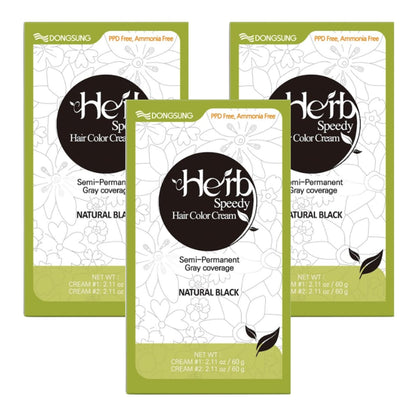 White Smoke Dongsung Herb Speedy Color Cream (Natural Black, 3 Pack), PPD-Free Ammonia-Free Vegan Gray Coverage Hair Dye with Sun Protection, Odorless, Gentle for Sensitive Scalp, No Eye or Scalp Irritation